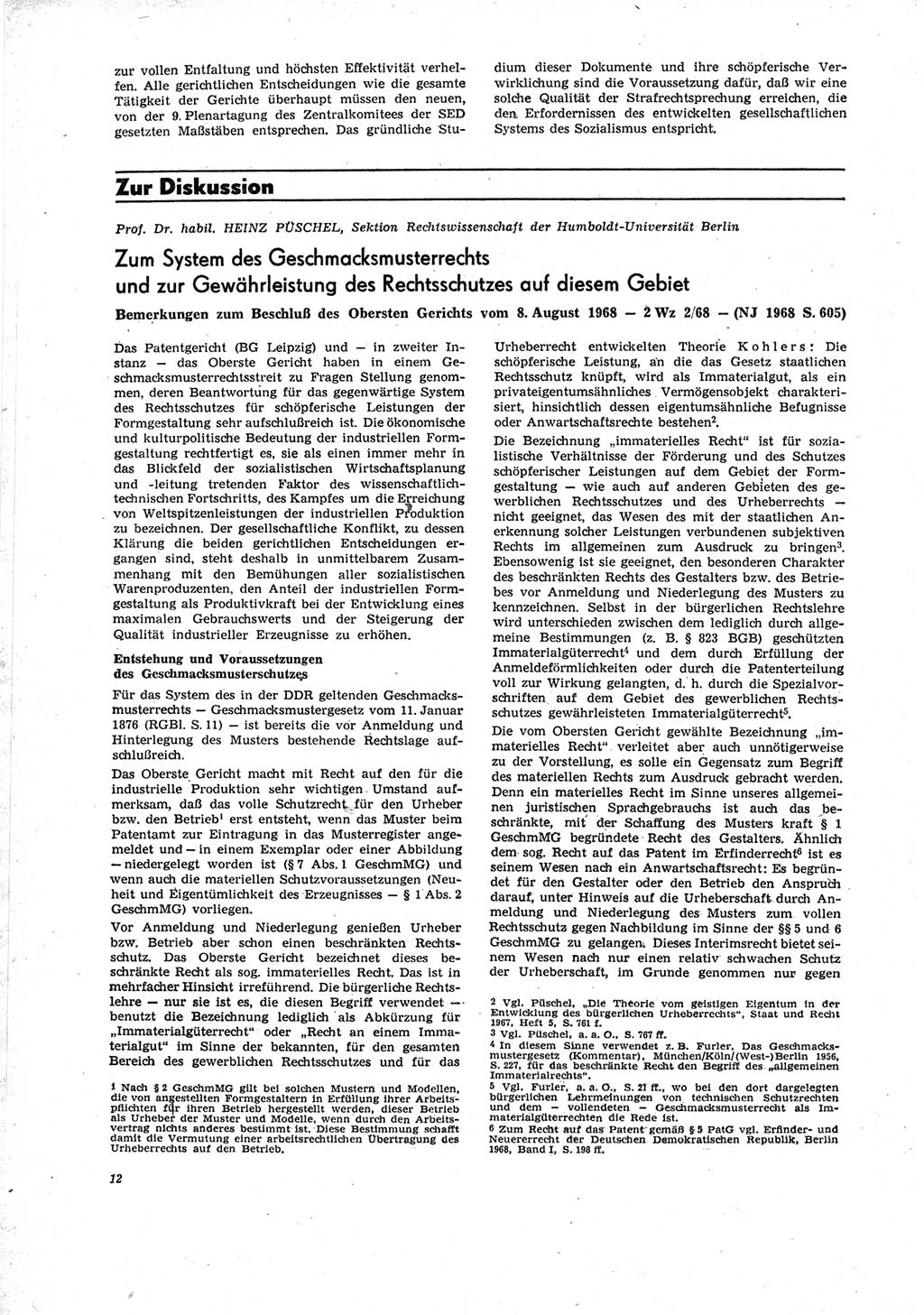 Neue Justiz (NJ), Zeitschrift für Recht und Rechtswissenschaft [Deutsche Demokratische Republik (DDR)], 23. Jahrgang 1969, Seite 12 (NJ DDR 1969, S. 12)