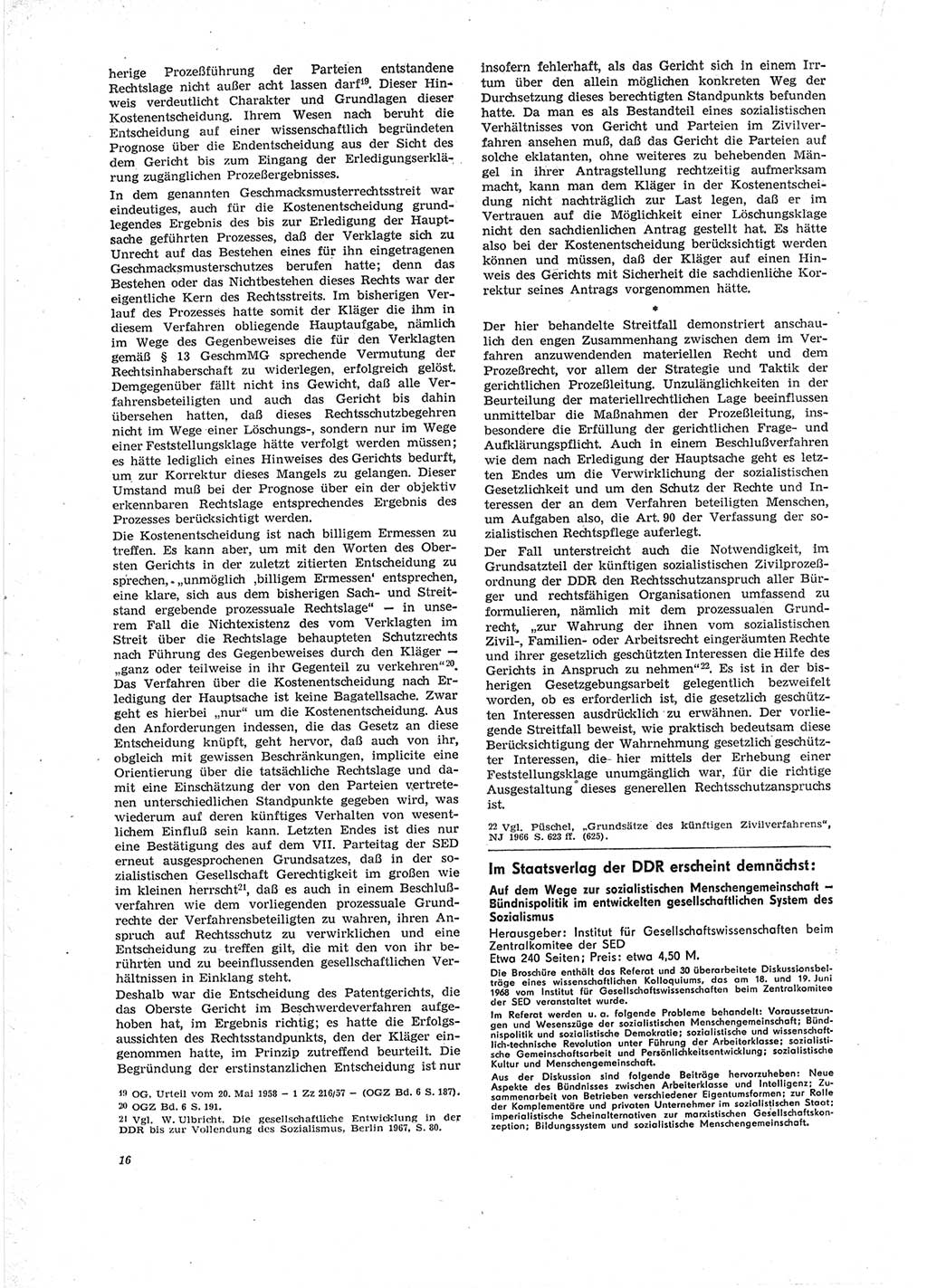 Neue Justiz (NJ), Zeitschrift für Recht und Rechtswissenschaft [Deutsche Demokratische Republik (DDR)], 23. Jahrgang 1969, Seite 16 (NJ DDR 1969, S. 16)