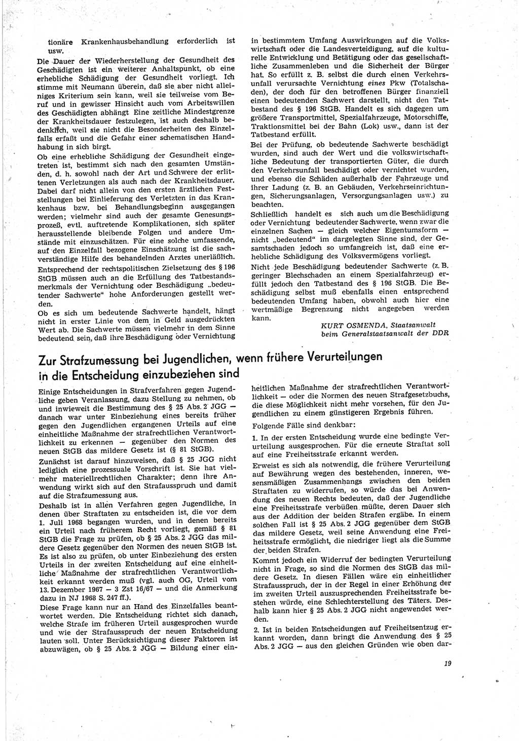 Neue Justiz (NJ), Zeitschrift für Recht und Rechtswissenschaft [Deutsche Demokratische Republik (DDR)], 23. Jahrgang 1969, Seite 19 (NJ DDR 1969, S. 19)