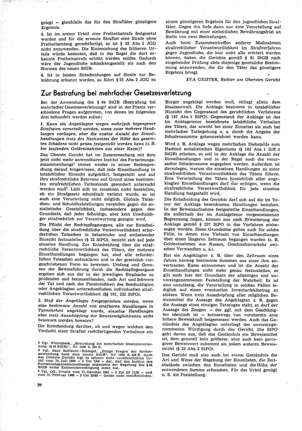 Neue Justiz (NJ), Zeitschrift für Recht und Rechtswissenschaft [Deutsche Demokratische Republik (DDR)], 23. Jahrgang 1969, Seite 20 (NJ DDR 1969, S. 20)