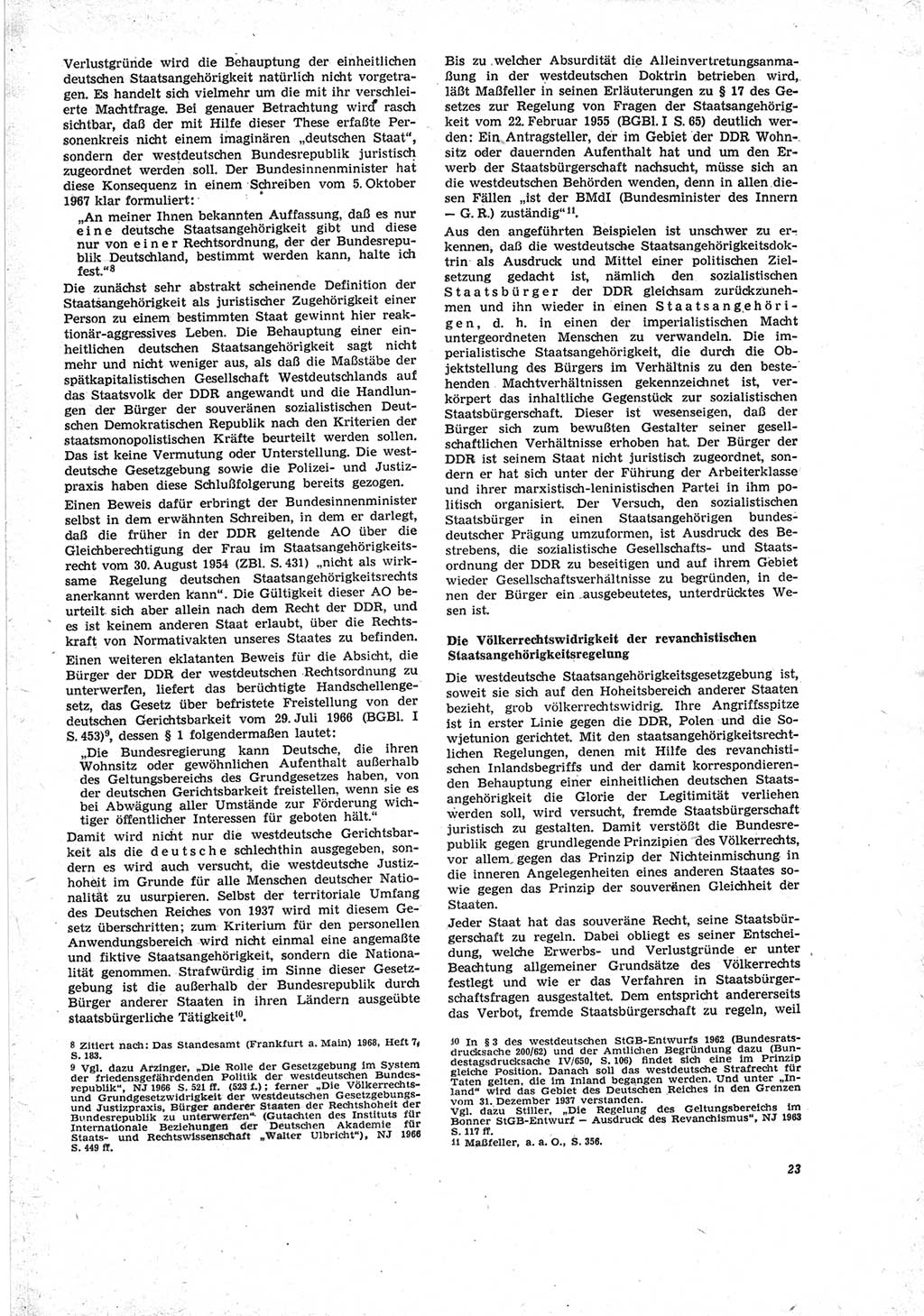 Neue Justiz (NJ), Zeitschrift für Recht und Rechtswissenschaft [Deutsche Demokratische Republik (DDR)], 23. Jahrgang 1969, Seite 23 (NJ DDR 1969, S. 23)