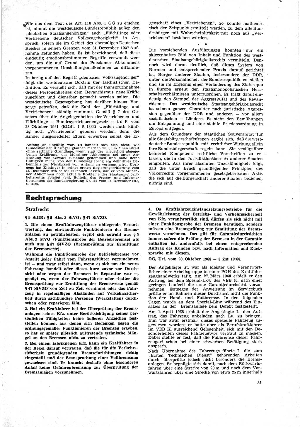 Neue Justiz (NJ), Zeitschrift für Recht und Rechtswissenschaft [Deutsche Demokratische Republik (DDR)], 23. Jahrgang 1969, Seite 25 (NJ DDR 1969, S. 25)