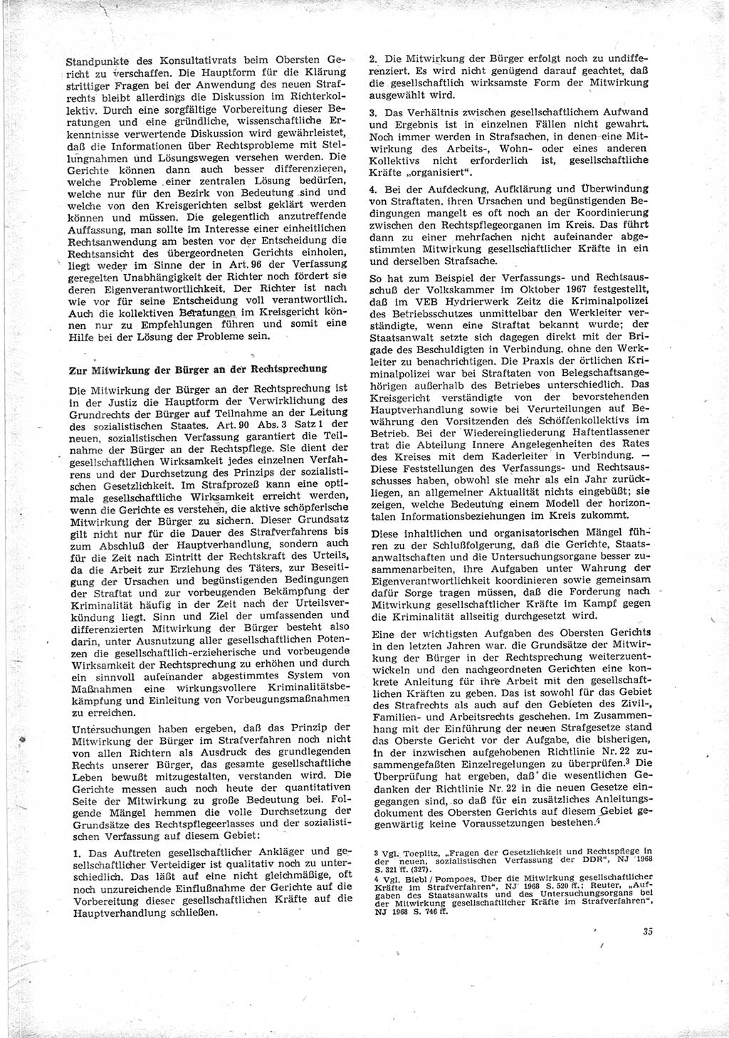 Neue Justiz (NJ), Zeitschrift für Recht und Rechtswissenschaft [Deutsche Demokratische Republik (DDR)], 23. Jahrgang 1969, Seite 35 (NJ DDR 1969, S. 35)