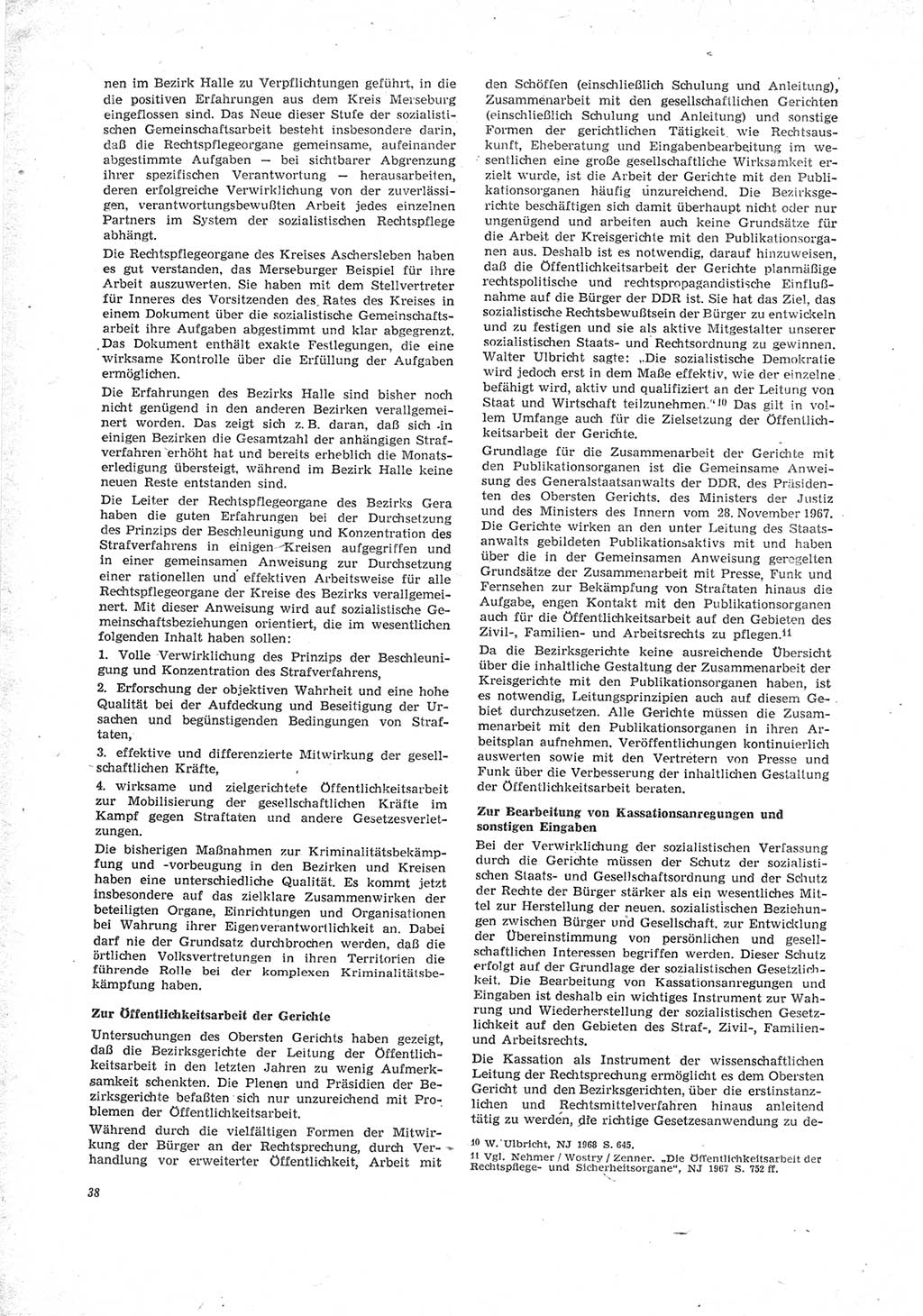 Neue Justiz (NJ), Zeitschrift für Recht und Rechtswissenschaft [Deutsche Demokratische Republik (DDR)], 23. Jahrgang 1969, Seite 38 (NJ DDR 1969, S. 38)