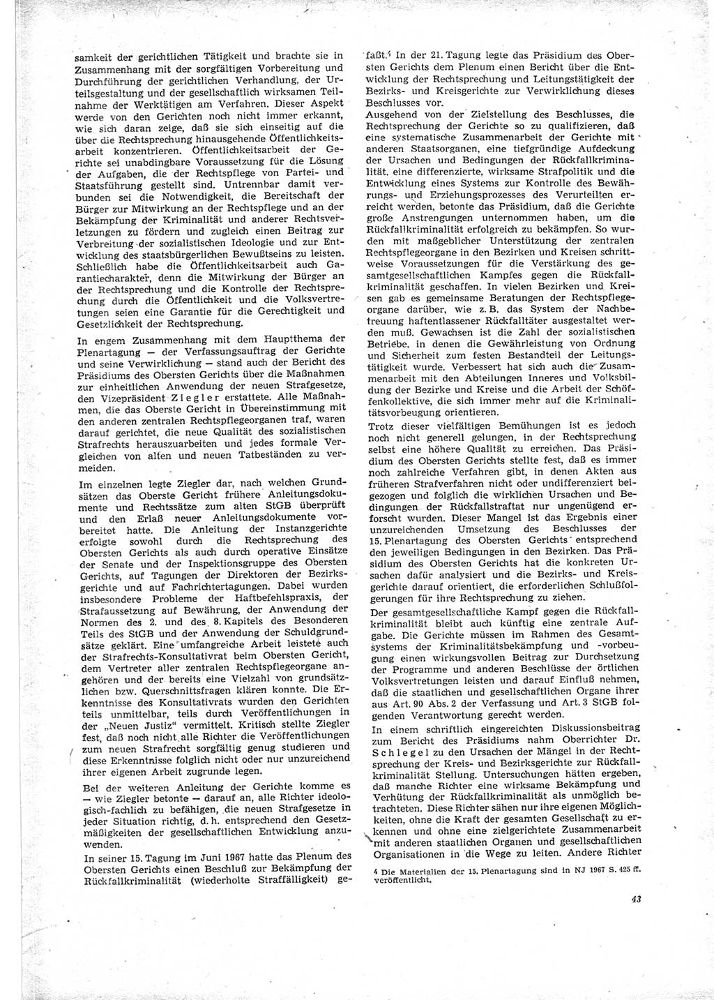 Neue Justiz (NJ), Zeitschrift für Recht und Rechtswissenschaft [Deutsche Demokratische Republik (DDR)], 23. Jahrgang 1969, Seite 43 (NJ DDR 1969, S. 43)