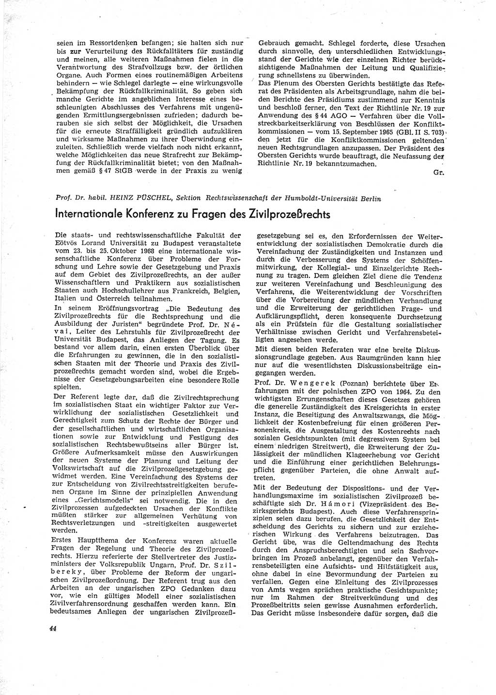 Neue Justiz (NJ), Zeitschrift für Recht und Rechtswissenschaft [Deutsche Demokratische Republik (DDR)], 23. Jahrgang 1969, Seite 44 (NJ DDR 1969, S. 44)