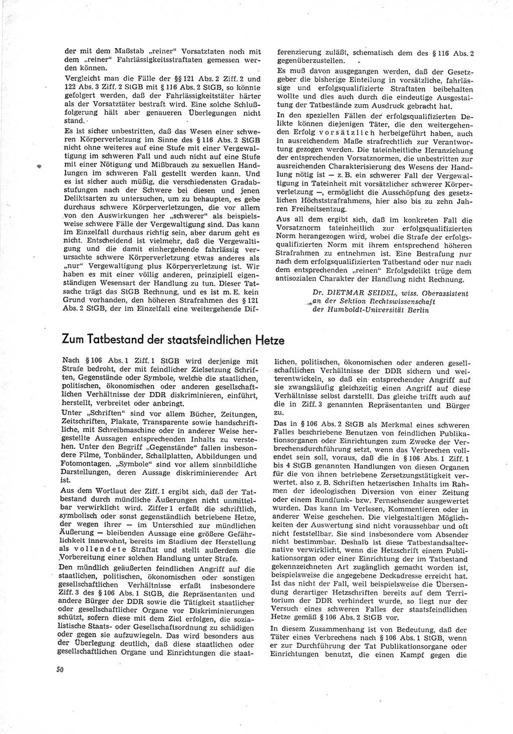 Neue Justiz (NJ), Zeitschrift für Recht und Rechtswissenschaft [Deutsche Demokratische Republik (DDR)], 23. Jahrgang 1969, Seite 50 (NJ DDR 1969, S. 50)