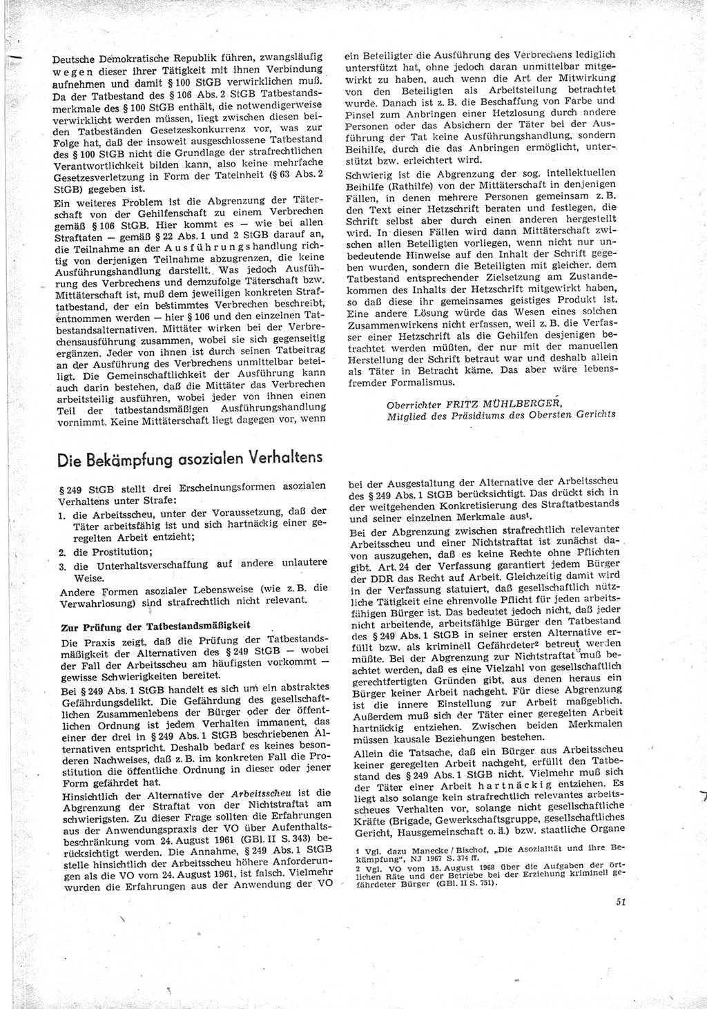 Neue Justiz (NJ), Zeitschrift für Recht und Rechtswissenschaft [Deutsche Demokratische Republik (DDR)], 23. Jahrgang 1969, Seite 51 (NJ DDR 1969, S. 51)