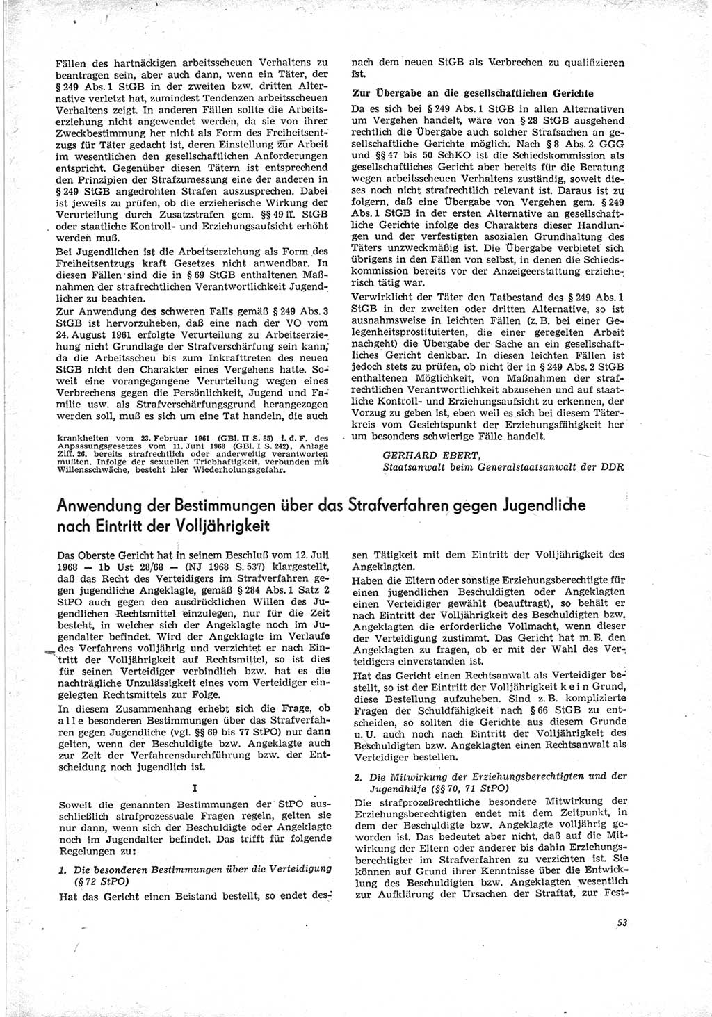 Neue Justiz (NJ), Zeitschrift für Recht und Rechtswissenschaft [Deutsche Demokratische Republik (DDR)], 23. Jahrgang 1969, Seite 53 (NJ DDR 1969, S. 53)