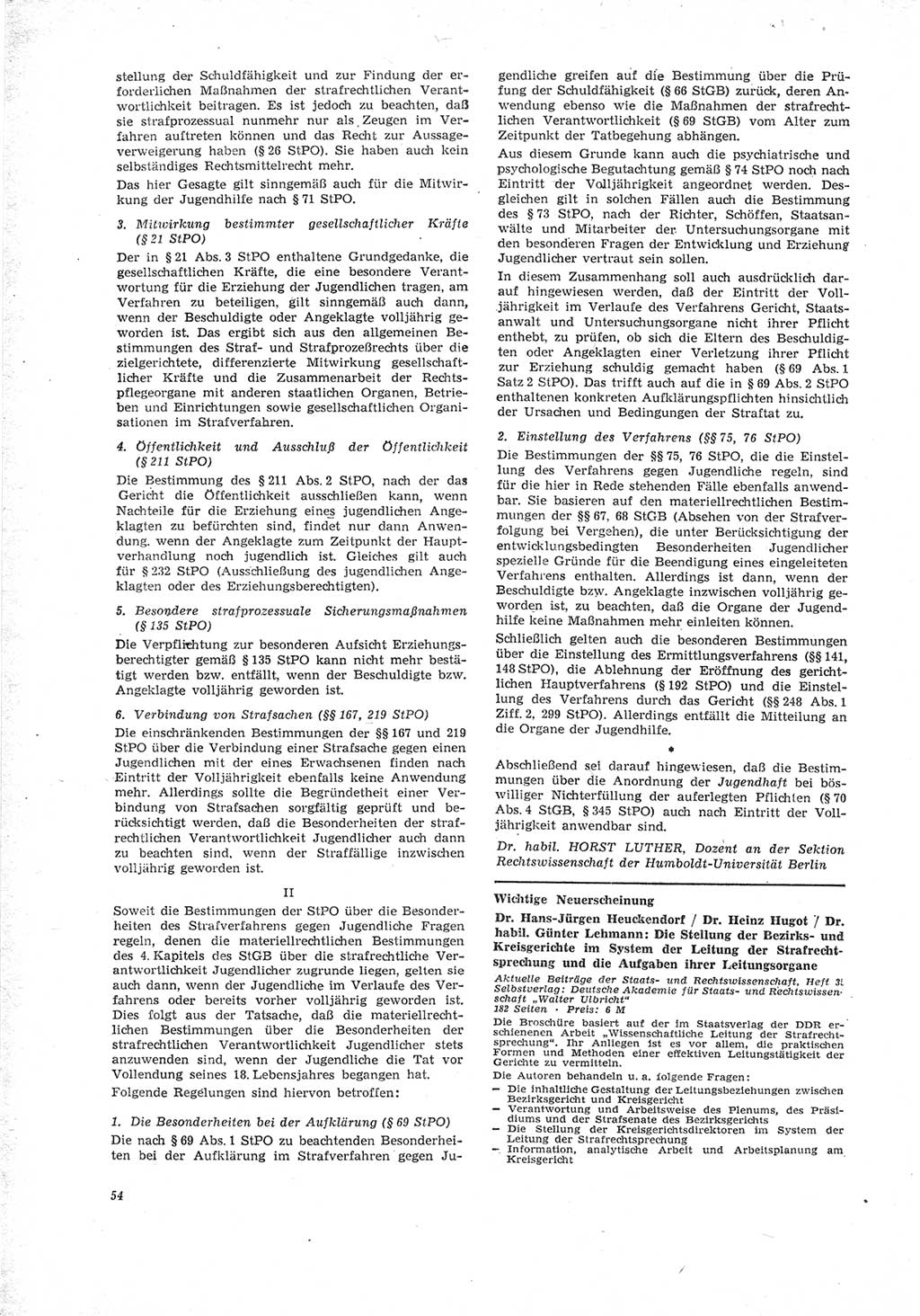 Neue Justiz (NJ), Zeitschrift für Recht und Rechtswissenschaft [Deutsche Demokratische Republik (DDR)], 23. Jahrgang 1969, Seite 54 (NJ DDR 1969, S. 54)