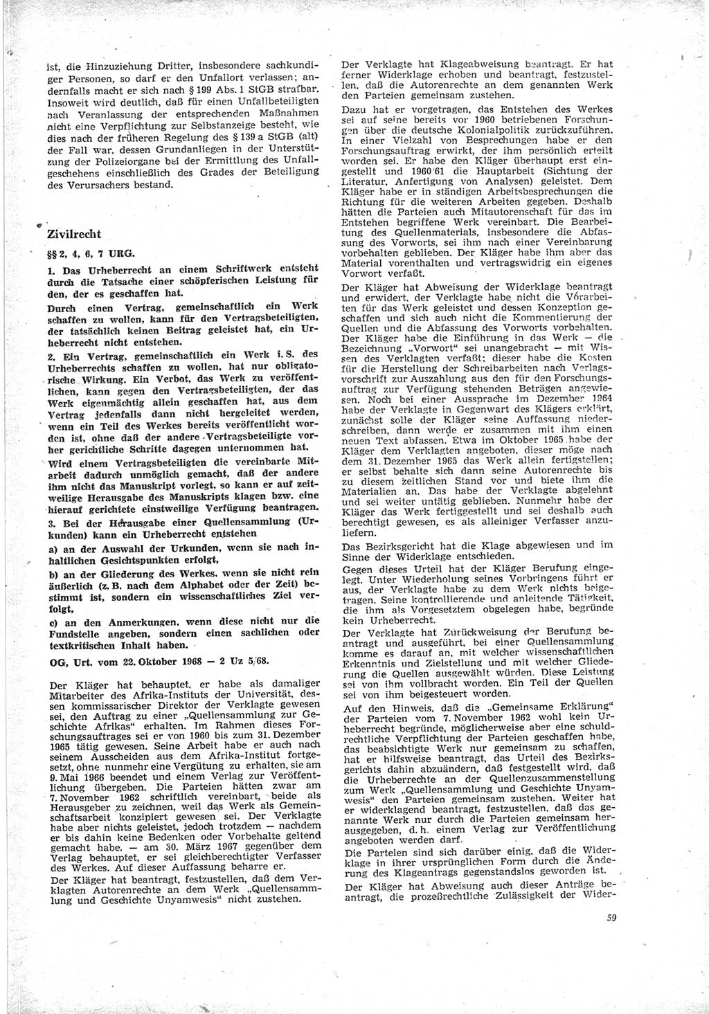 Neue Justiz (NJ), Zeitschrift für Recht und Rechtswissenschaft [Deutsche Demokratische Republik (DDR)], 23. Jahrgang 1969, Seite 59 (NJ DDR 1969, S. 59)