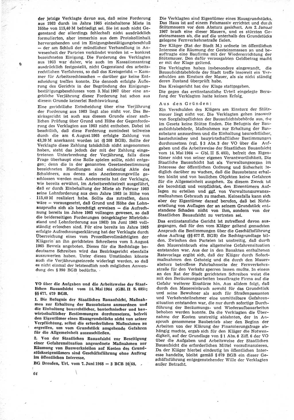 Neue Justiz (NJ), Zeitschrift für Recht und Rechtswissenschaft [Deutsche Demokratische Republik (DDR)], 23. Jahrgang 1969, Seite 64 (NJ DDR 1969, S. 64)