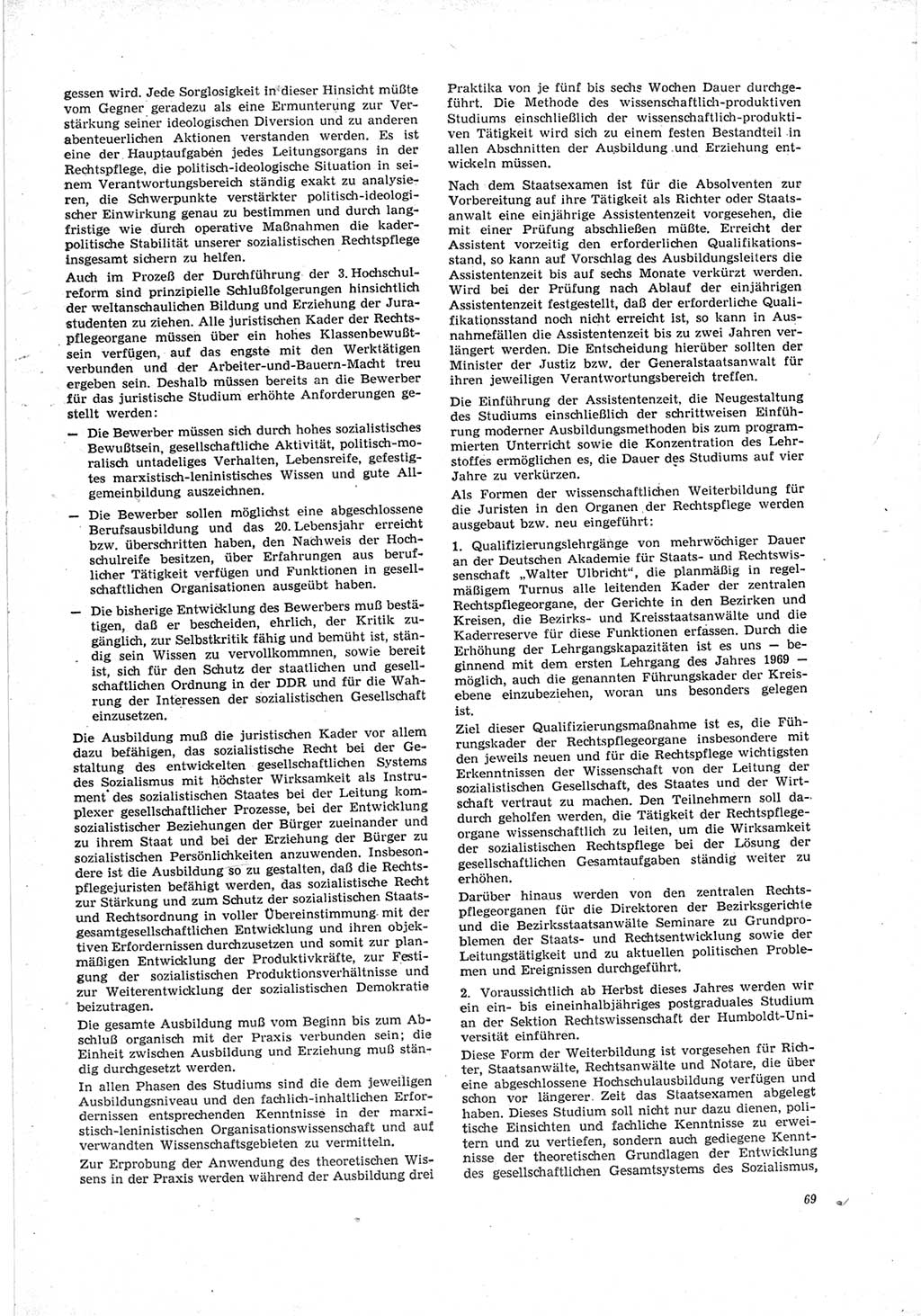 Neue Justiz (NJ), Zeitschrift für Recht und Rechtswissenschaft [Deutsche Demokratische Republik (DDR)], 23. Jahrgang 1969, Seite 69 (NJ DDR 1969, S. 69)