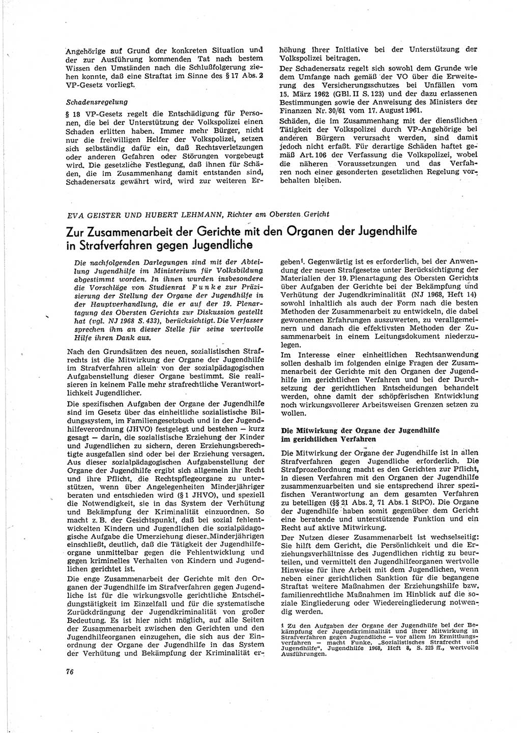 Neue Justiz (NJ), Zeitschrift für Recht und Rechtswissenschaft [Deutsche Demokratische Republik (DDR)], 23. Jahrgang 1969, Seite 76 (NJ DDR 1969, S. 76)