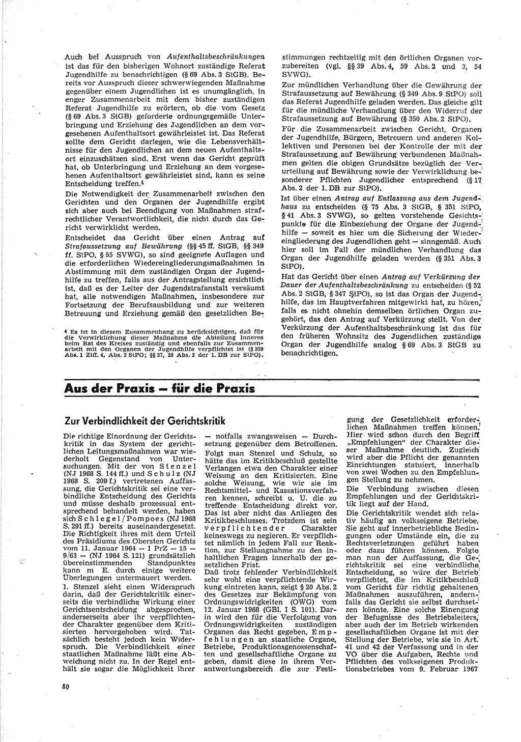 Neue Justiz (NJ), Zeitschrift für Recht und Rechtswissenschaft [Deutsche Demokratische Republik (DDR)], 23. Jahrgang 1969, Seite 80 (NJ DDR 1969, S. 80)