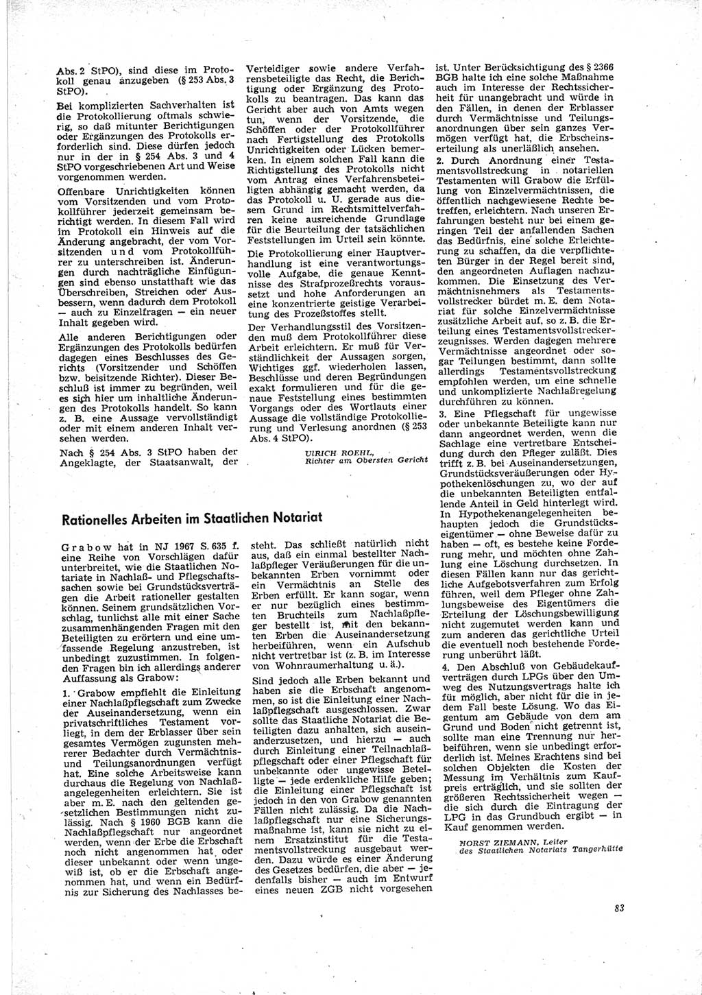 Neue Justiz (NJ), Zeitschrift für Recht und Rechtswissenschaft [Deutsche Demokratische Republik (DDR)], 23. Jahrgang 1969, Seite 83 (NJ DDR 1969, S. 83)