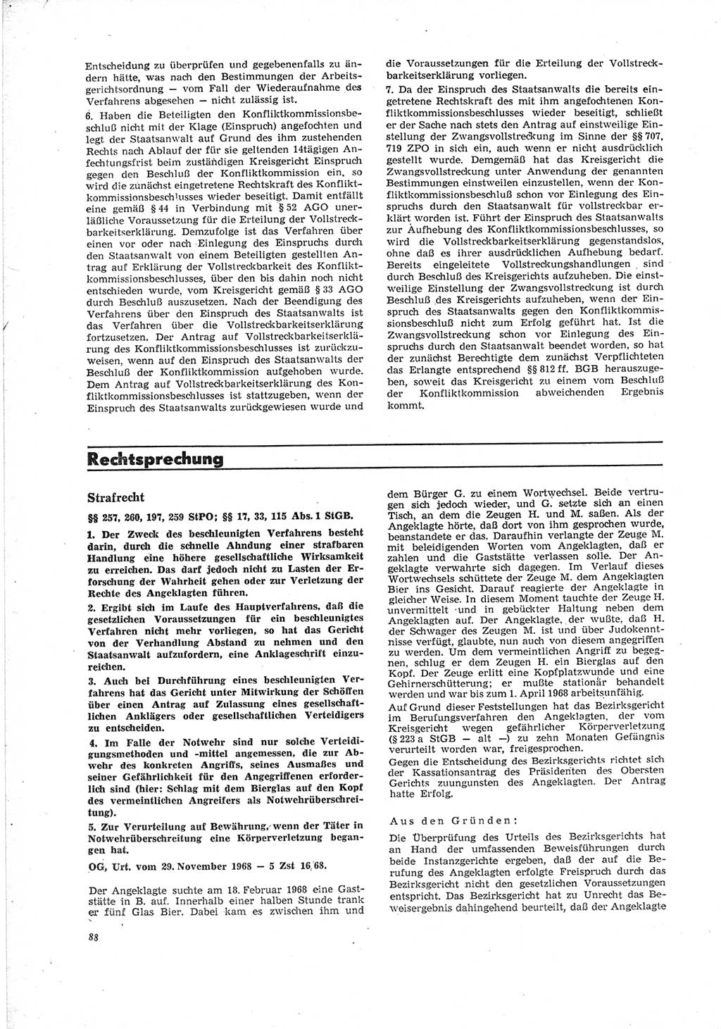 Neue Justiz (NJ), Zeitschrift für Recht und Rechtswissenschaft [Deutsche Demokratische Republik (DDR)], 23. Jahrgang 1969, Seite 88 (NJ DDR 1969, S. 88)