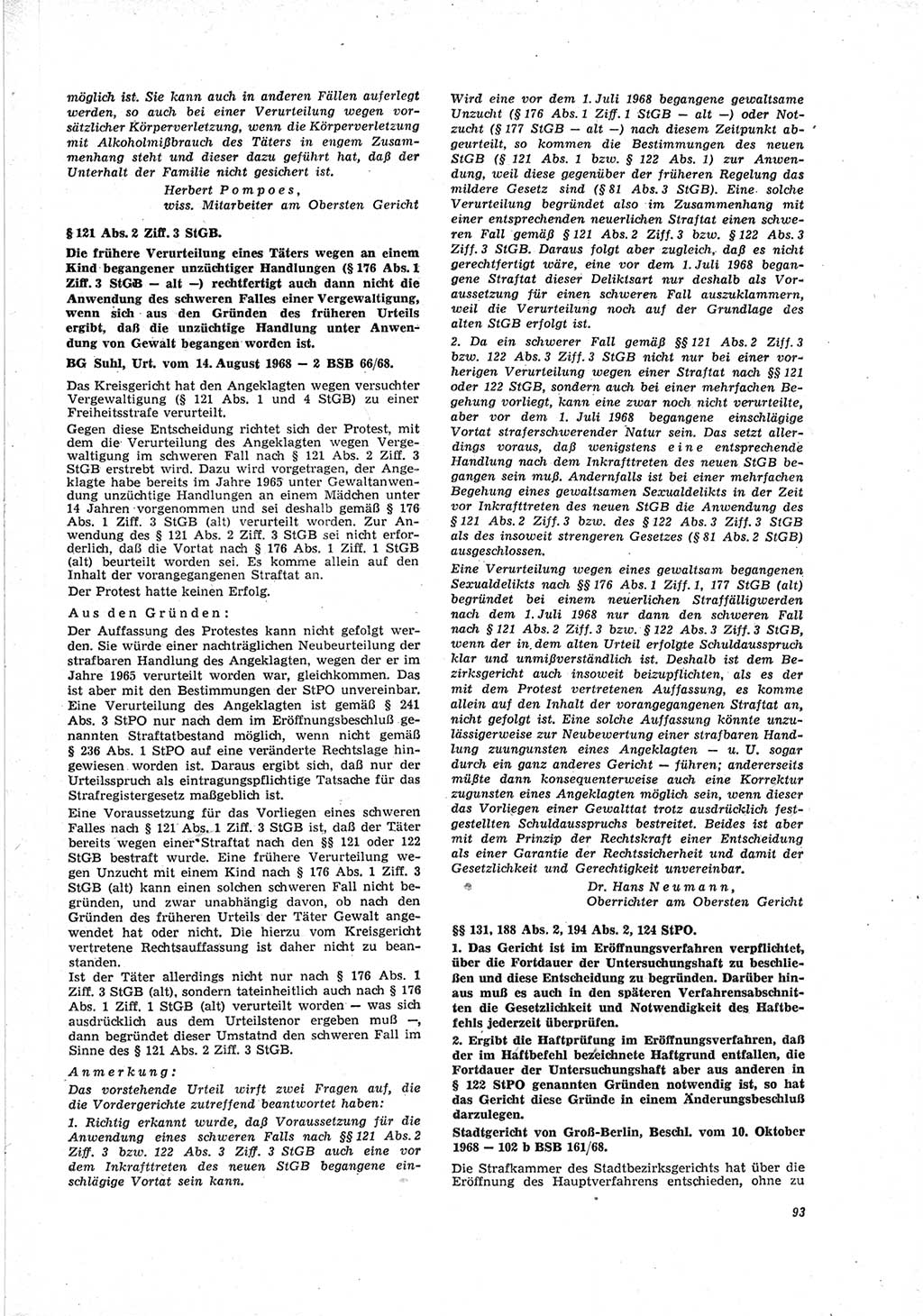 Neue Justiz (NJ), Zeitschrift für Recht und Rechtswissenschaft [Deutsche Demokratische Republik (DDR)], 23. Jahrgang 1969, Seite 93 (NJ DDR 1969, S. 93)