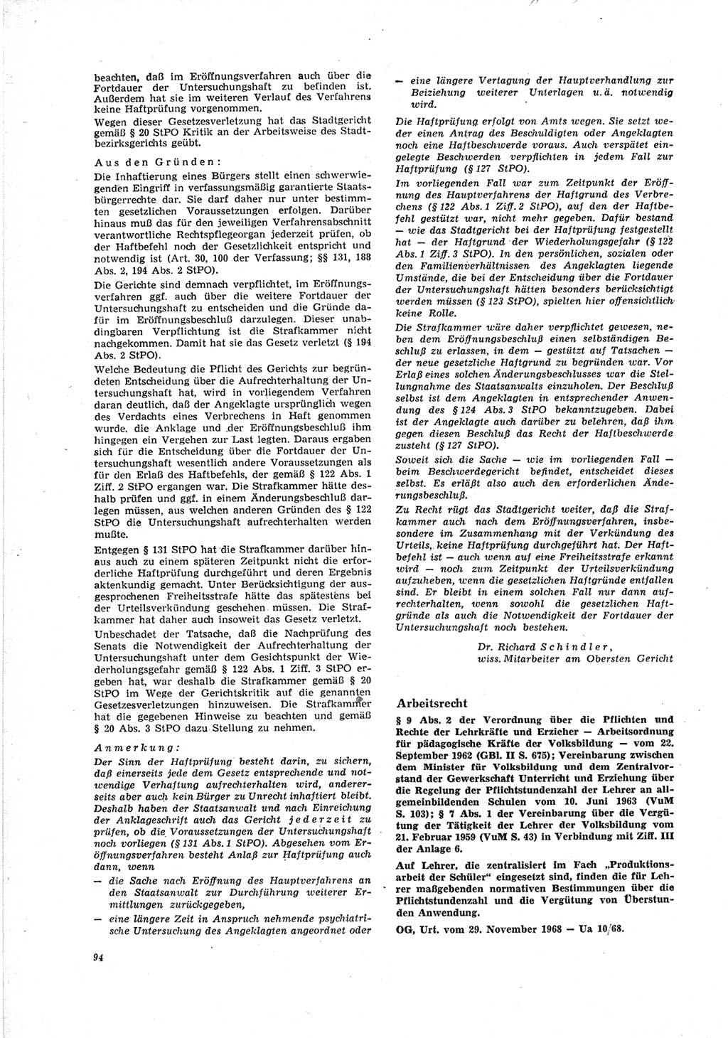 Neue Justiz (NJ), Zeitschrift für Recht und Rechtswissenschaft [Deutsche Demokratische Republik (DDR)], 23. Jahrgang 1969, Seite 94 (NJ DDR 1969, S. 94)