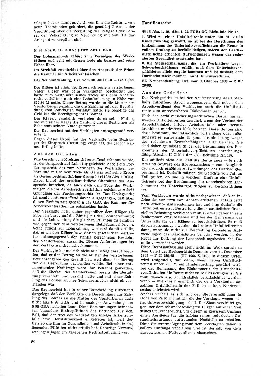 Neue Justiz (NJ), Zeitschrift für Recht und Rechtswissenschaft [Deutsche Demokratische Republik (DDR)], 23. Jahrgang 1969, Seite 96 (NJ DDR 1969, S. 96)