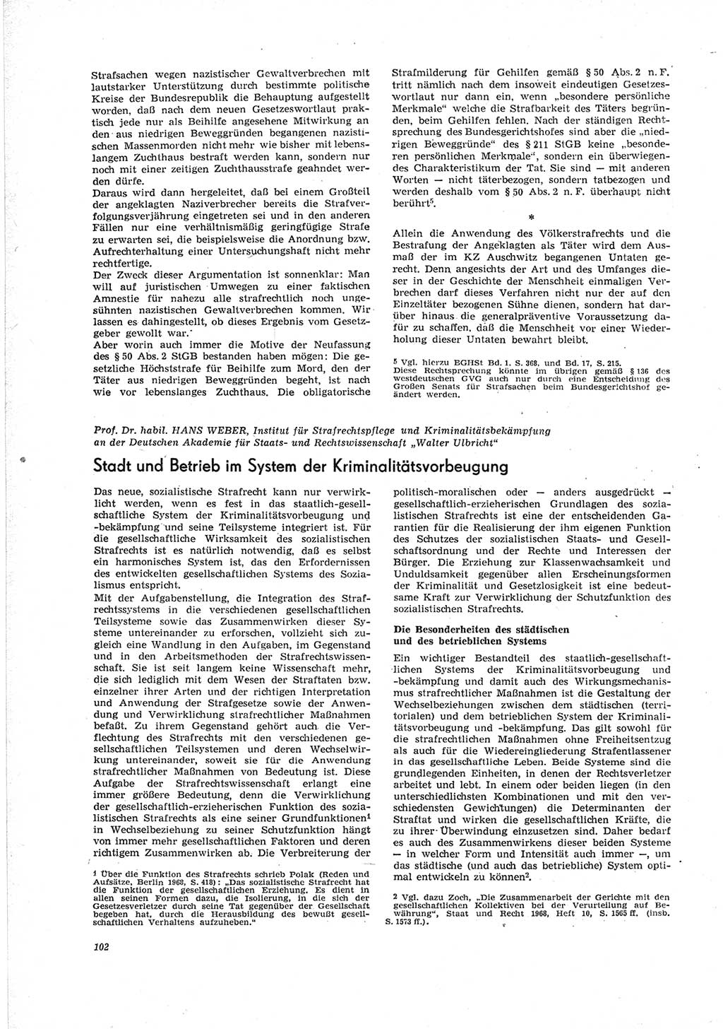 Neue Justiz (NJ), Zeitschrift für Recht und Rechtswissenschaft [Deutsche Demokratische Republik (DDR)], 23. Jahrgang 1969, Seite 102 (NJ DDR 1969, S. 102)