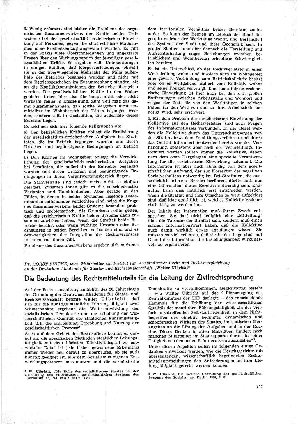 Neue Justiz (NJ), Zeitschrift für Recht und Rechtswissenschaft [Deutsche Demokratische Republik (DDR)], 23. Jahrgang 1969, Seite 105 (NJ DDR 1969, S. 105)