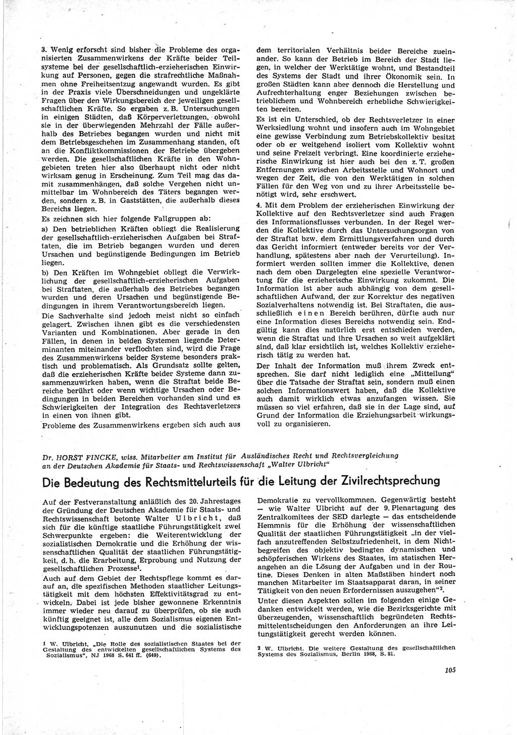 Neue Justiz (NJ), Zeitschrift für Recht und Rechtswissenschaft [Deutsche Demokratische Republik (DDR)], 23. Jahrgang 1969, Seite 105 (NJ DDR 1969, S. 105)