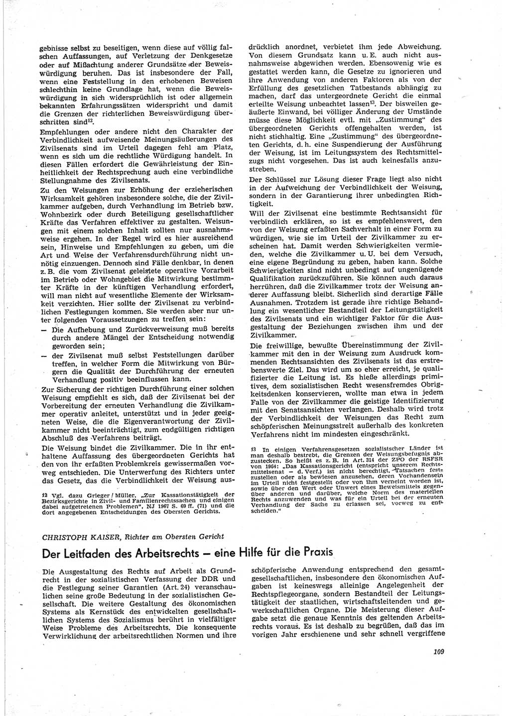 Neue Justiz (NJ), Zeitschrift für Recht und Rechtswissenschaft [Deutsche Demokratische Republik (DDR)], 23. Jahrgang 1969, Seite 109 (NJ DDR 1969, S. 109)