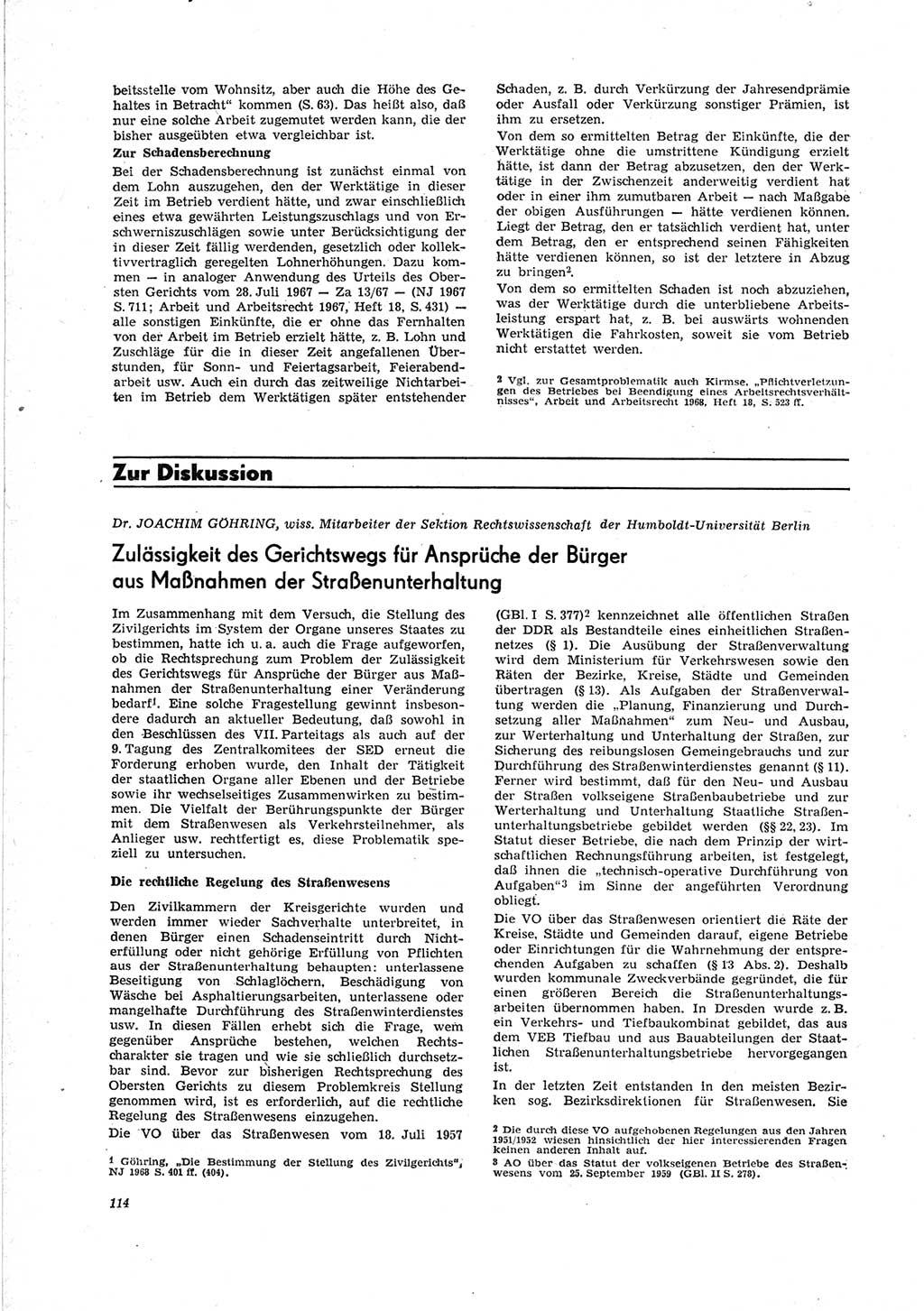 Neue Justiz (NJ), Zeitschrift für Recht und Rechtswissenschaft [Deutsche Demokratische Republik (DDR)], 23. Jahrgang 1969, Seite 114 (NJ DDR 1969, S. 114)
