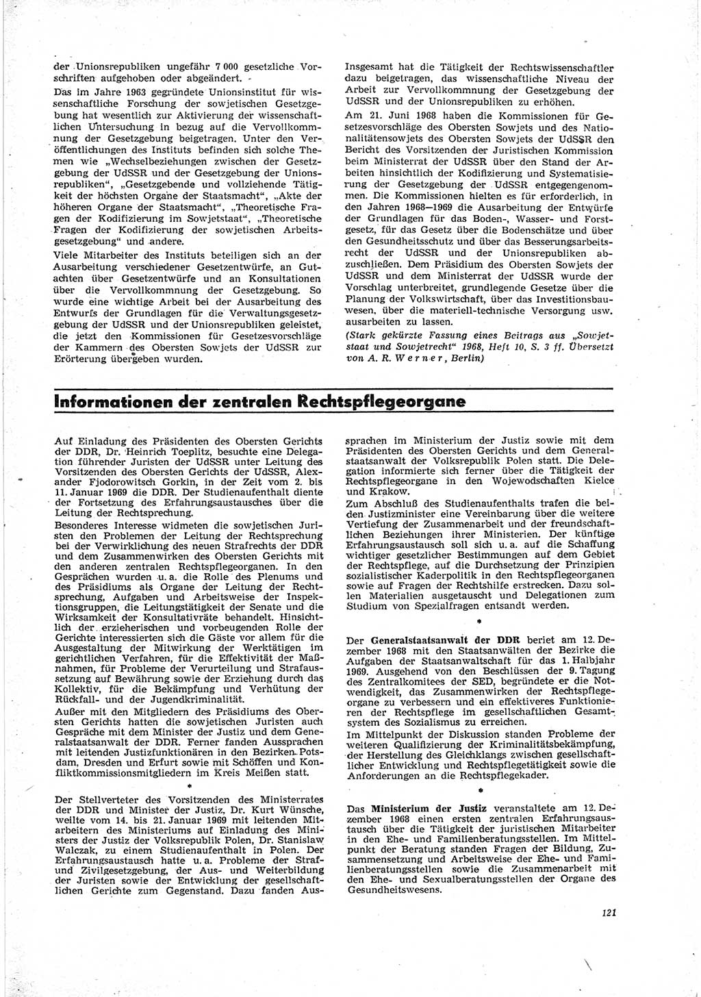 Neue Justiz (NJ), Zeitschrift für Recht und Rechtswissenschaft [Deutsche Demokratische Republik (DDR)], 23. Jahrgang 1969, Seite 121 (NJ DDR 1969, S. 121)