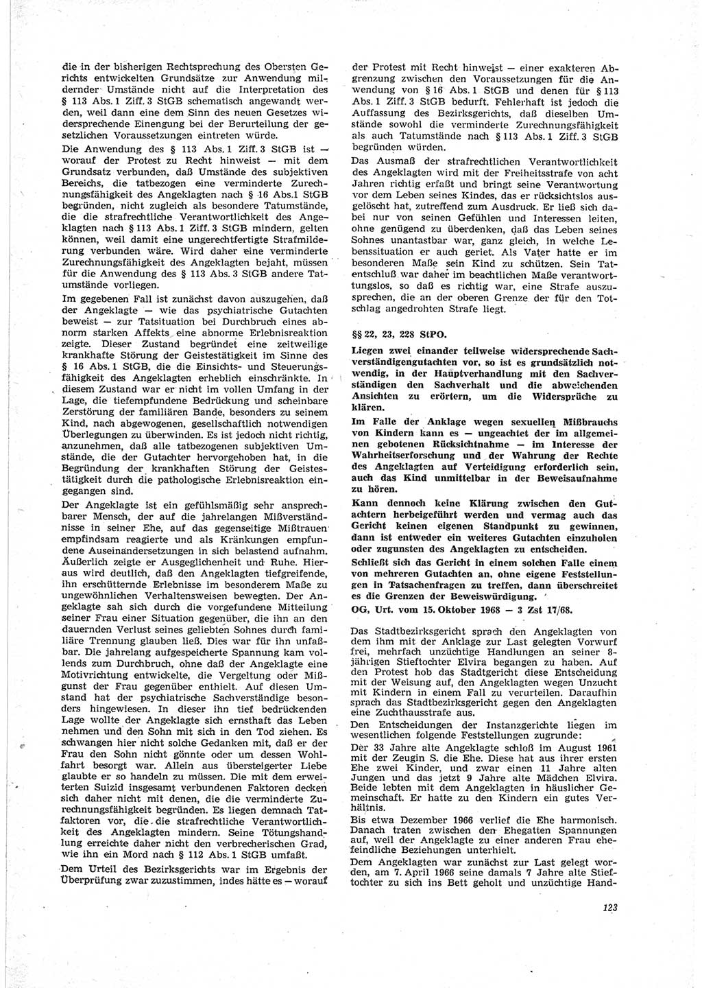 Neue Justiz (NJ), Zeitschrift für Recht und Rechtswissenschaft [Deutsche Demokratische Republik (DDR)], 23. Jahrgang 1969, Seite 123 (NJ DDR 1969, S. 123)