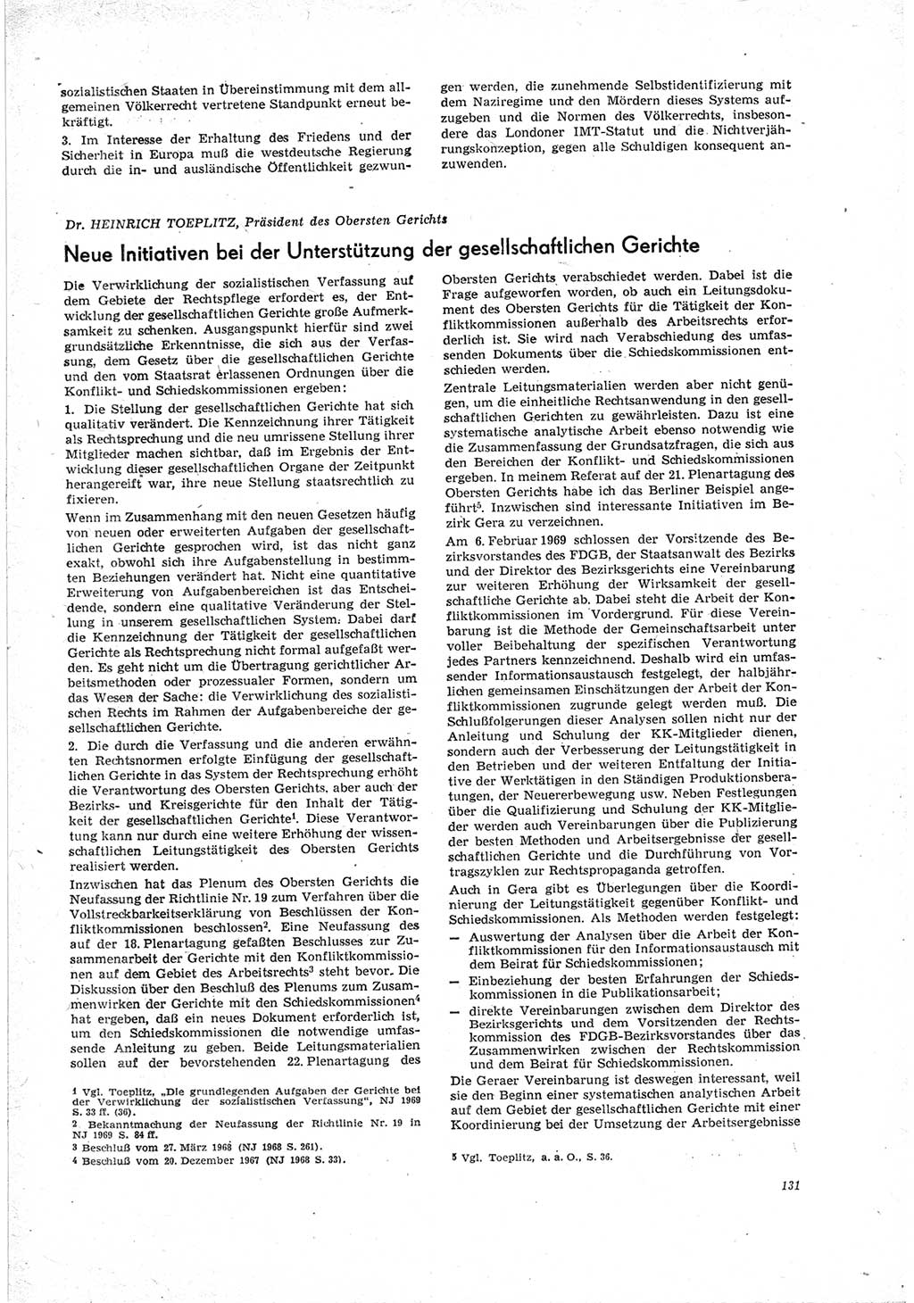 Neue Justiz (NJ), Zeitschrift für Recht und Rechtswissenschaft [Deutsche Demokratische Republik (DDR)], 23. Jahrgang 1969, Seite 131 (NJ DDR 1969, S. 131)