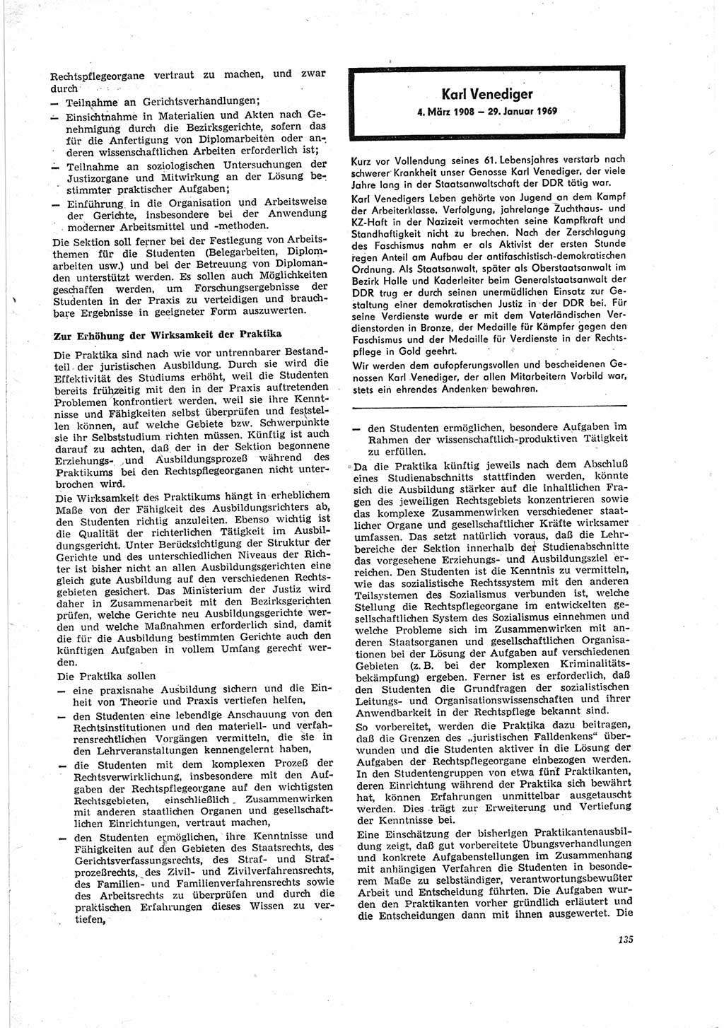 Neue Justiz (NJ), Zeitschrift für Recht und Rechtswissenschaft [Deutsche Demokratische Republik (DDR)], 23. Jahrgang 1969, Seite 135 (NJ DDR 1969, S. 135)