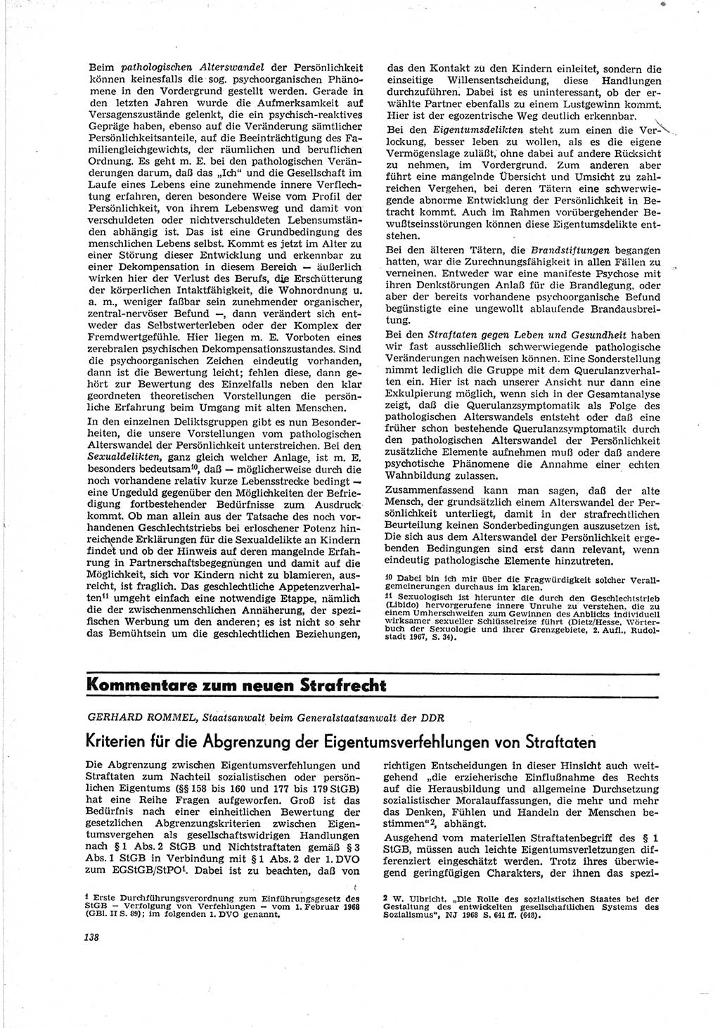 Neue Justiz (NJ), Zeitschrift für Recht und Rechtswissenschaft [Deutsche Demokratische Republik (DDR)], 23. Jahrgang 1969, Seite 138 (NJ DDR 1969, S. 138)