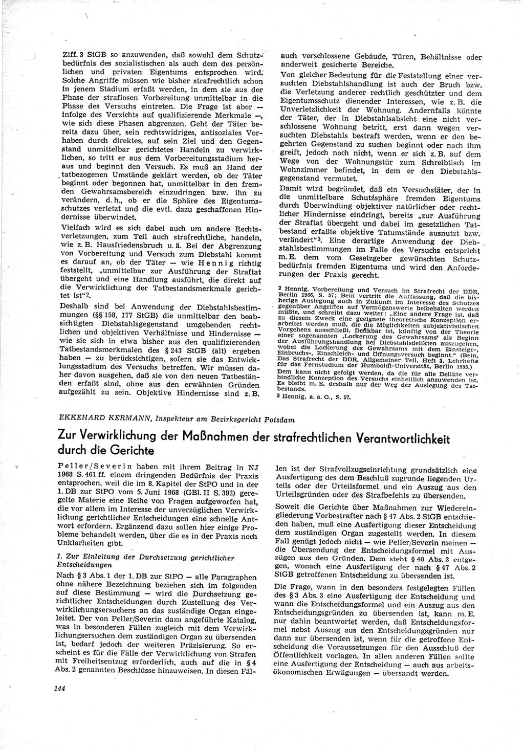 Neue Justiz (NJ), Zeitschrift für Recht und Rechtswissenschaft [Deutsche Demokratische Republik (DDR)], 23. Jahrgang 1969, Seite 144 (NJ DDR 1969, S. 144)