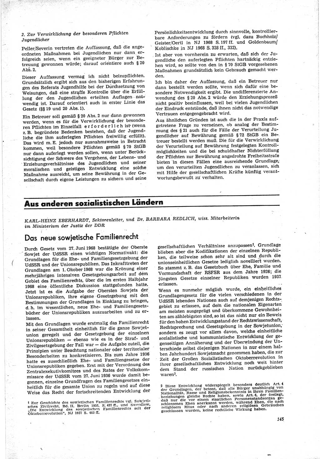 Neue Justiz (NJ), Zeitschrift für Recht und Rechtswissenschaft [Deutsche Demokratische Republik (DDR)], 23. Jahrgang 1969, Seite 145 (NJ DDR 1969, S. 145)