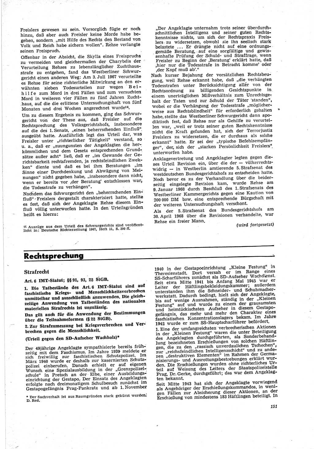 Neue Justiz (NJ), Zeitschrift für Recht und Rechtswissenschaft [Deutsche Demokratische Republik (DDR)], 23. Jahrgang 1969, Seite 151 (NJ DDR 1969, S. 151)