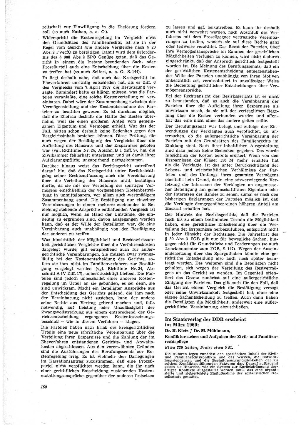 Neue Justiz (NJ), Zeitschrift für Recht und Rechtswissenschaft [Deutsche Demokratische Republik (DDR)], 23. Jahrgang 1969, Seite 160 (NJ DDR 1969, S. 160)