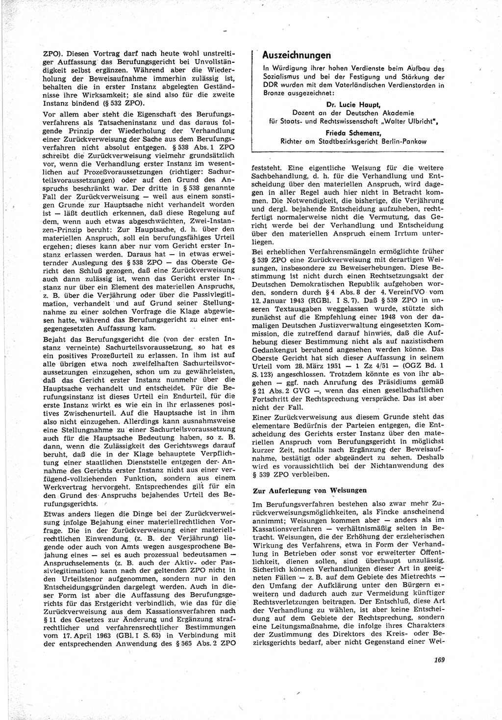 Neue Justiz (NJ), Zeitschrift für Recht und Rechtswissenschaft [Deutsche Demokratische Republik (DDR)], 23. Jahrgang 1969, Seite 169 (NJ DDR 1969, S. 169)