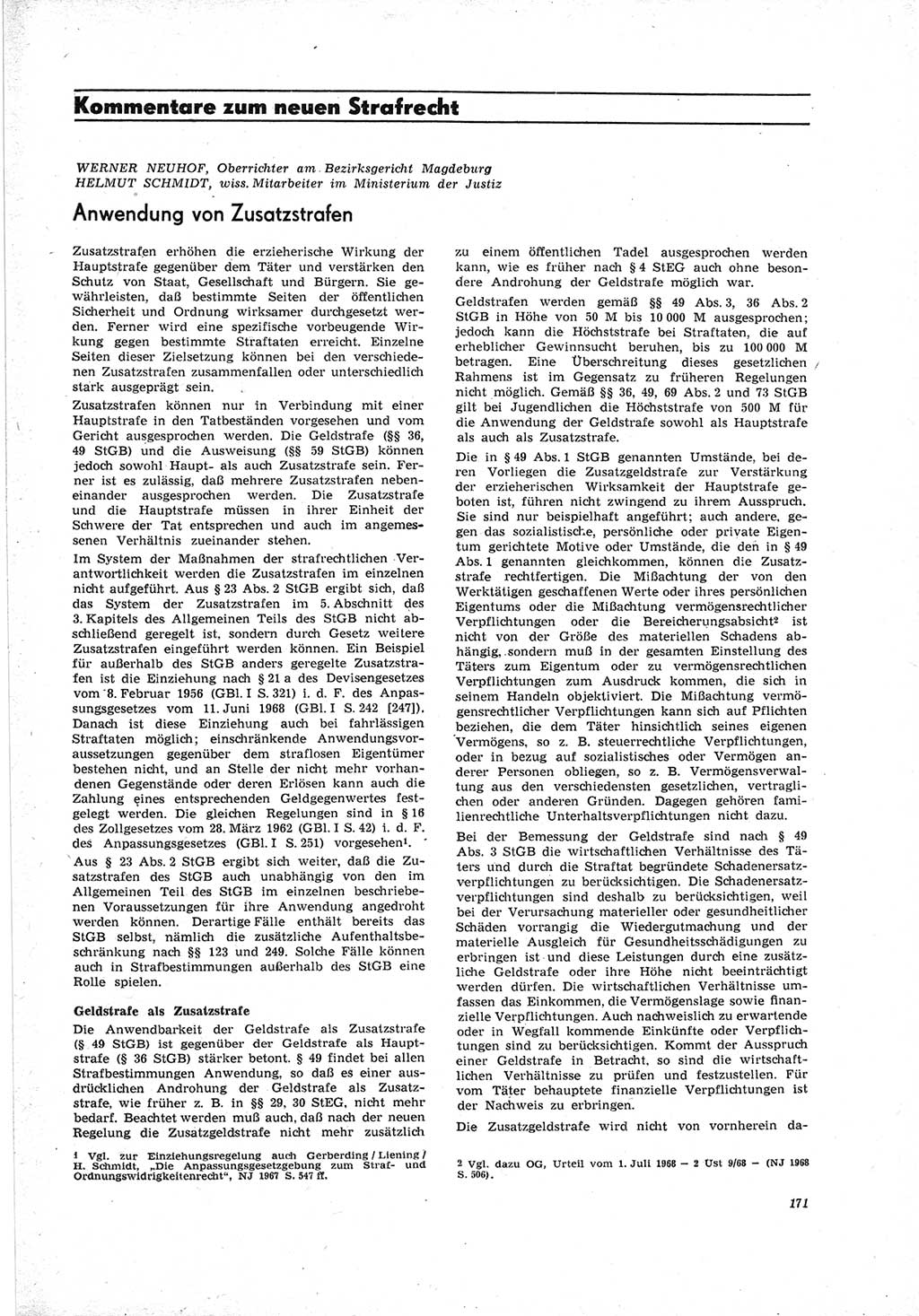 Neue Justiz (NJ), Zeitschrift für Recht und Rechtswissenschaft [Deutsche Demokratische Republik (DDR)], 23. Jahrgang 1969, Seite 171 (NJ DDR 1969, S. 171)