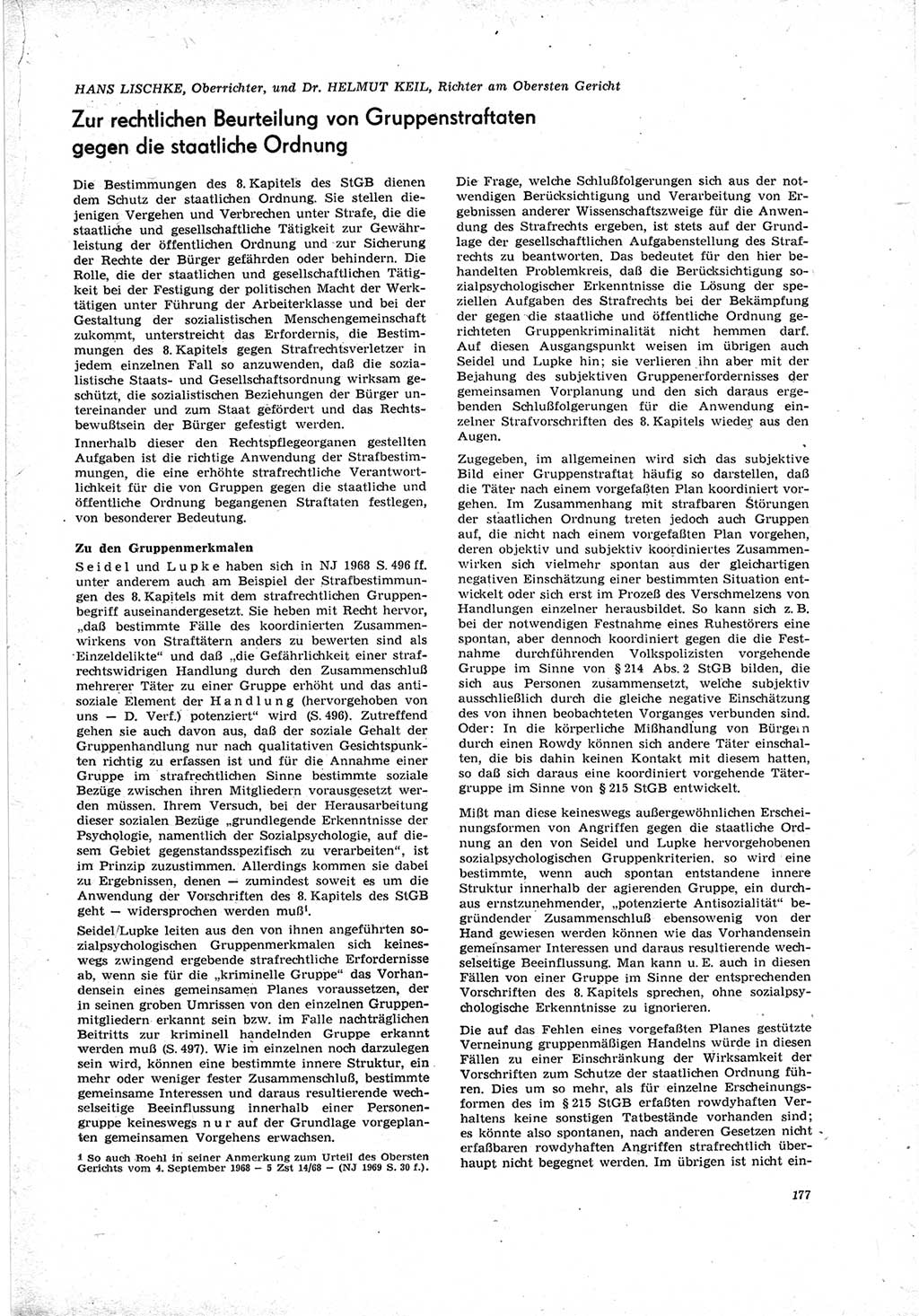 Neue Justiz (NJ), Zeitschrift für Recht und Rechtswissenschaft [Deutsche Demokratische Republik (DDR)], 23. Jahrgang 1969, Seite 177 (NJ DDR 1969, S. 177)