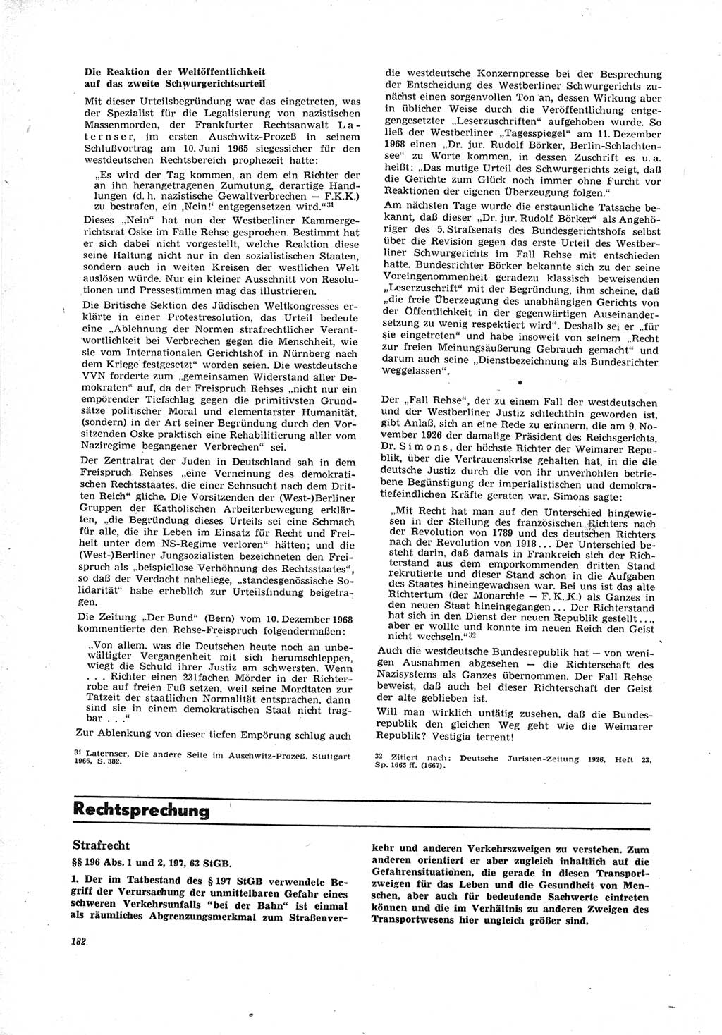 Neue Justiz (NJ), Zeitschrift für Recht und Rechtswissenschaft [Deutsche Demokratische Republik (DDR)], 23. Jahrgang 1969, Seite 182 (NJ DDR 1969, S. 182)