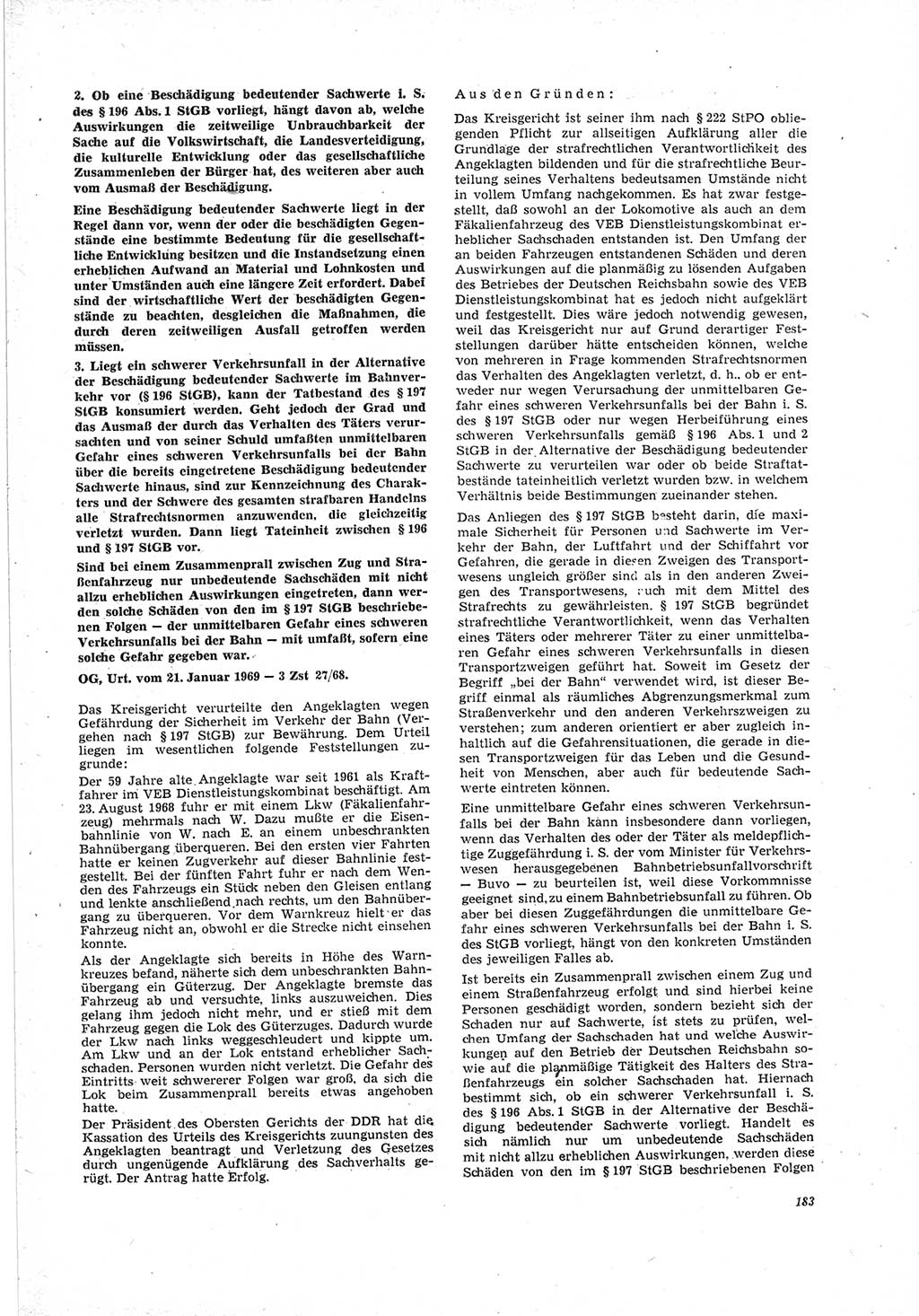 Neue Justiz (NJ), Zeitschrift für Recht und Rechtswissenschaft [Deutsche Demokratische Republik (DDR)], 23. Jahrgang 1969, Seite 183 (NJ DDR 1969, S. 183)