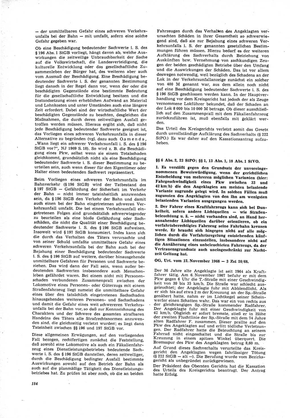 Neue Justiz (NJ), Zeitschrift für Recht und Rechtswissenschaft [Deutsche Demokratische Republik (DDR)], 23. Jahrgang 1969, Seite 184 (NJ DDR 1969, S. 184)