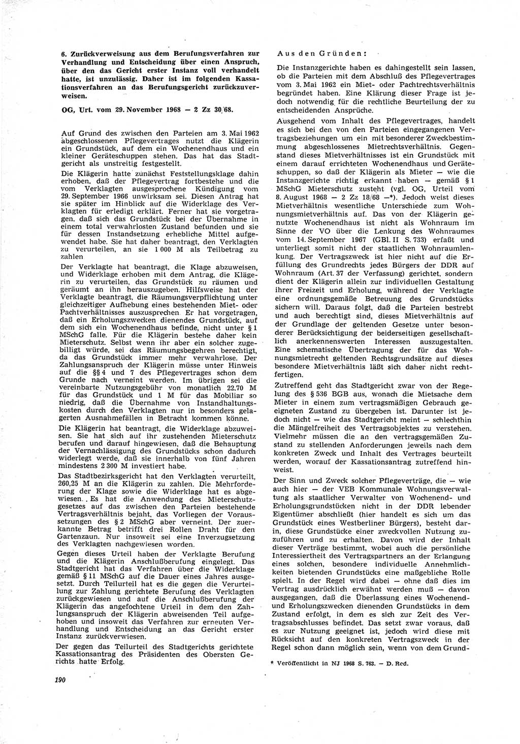 Neue Justiz (NJ), Zeitschrift für Recht und Rechtswissenschaft [Deutsche Demokratische Republik (DDR)], 23. Jahrgang 1969, Seite 190 (NJ DDR 1969, S. 190)