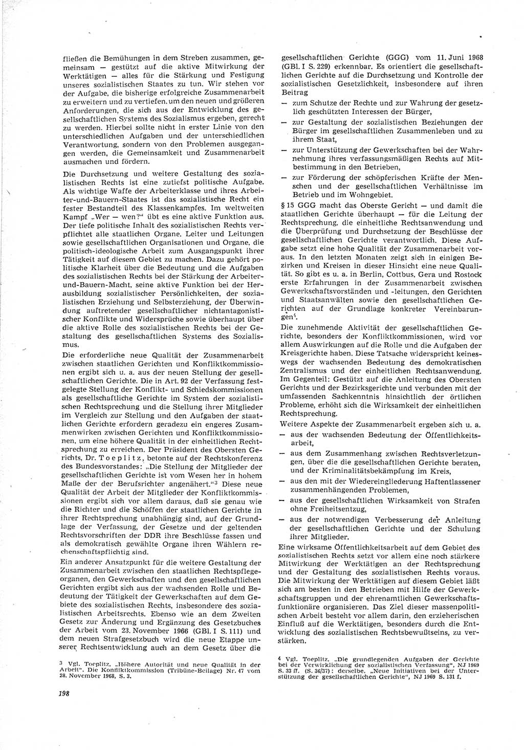 Neue Justiz (NJ), Zeitschrift für Recht und Rechtswissenschaft [Deutsche Demokratische Republik (DDR)], 23. Jahrgang 1969, Seite 198 (NJ DDR 1969, S. 198)