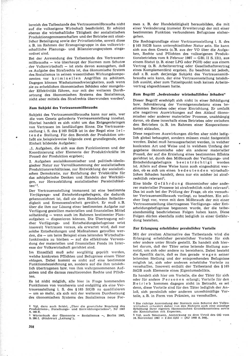 Neue Justiz (NJ), Zeitschrift für Recht und Rechtswissenschaft [Deutsche Demokratische Republik (DDR)], 23. Jahrgang 1969, Seite 208 (NJ DDR 1969, S. 208)