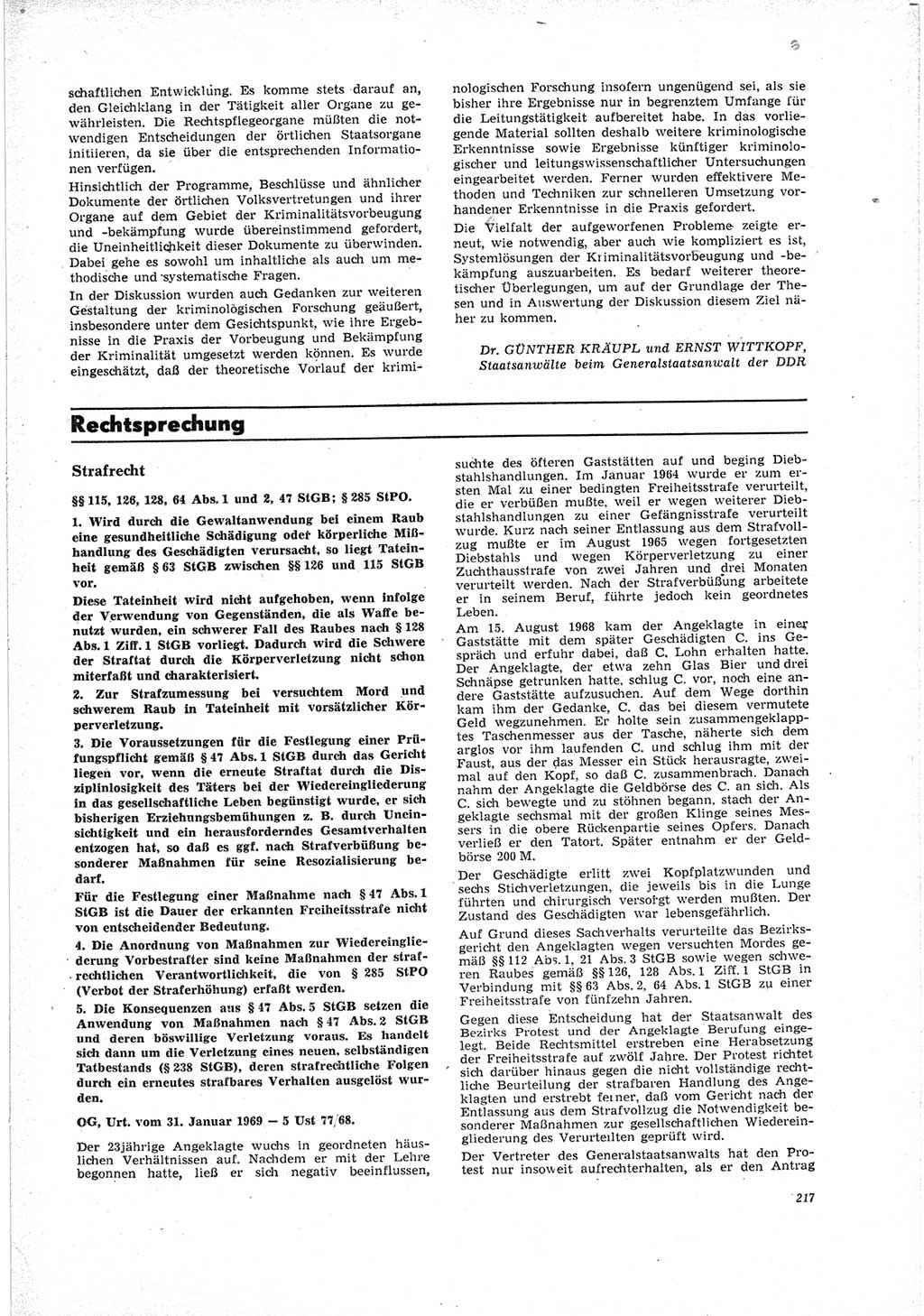 Neue Justiz (NJ), Zeitschrift für Recht und Rechtswissenschaft [Deutsche Demokratische Republik (DDR)], 23. Jahrgang 1969, Seite 217 (NJ DDR 1969, S. 217)