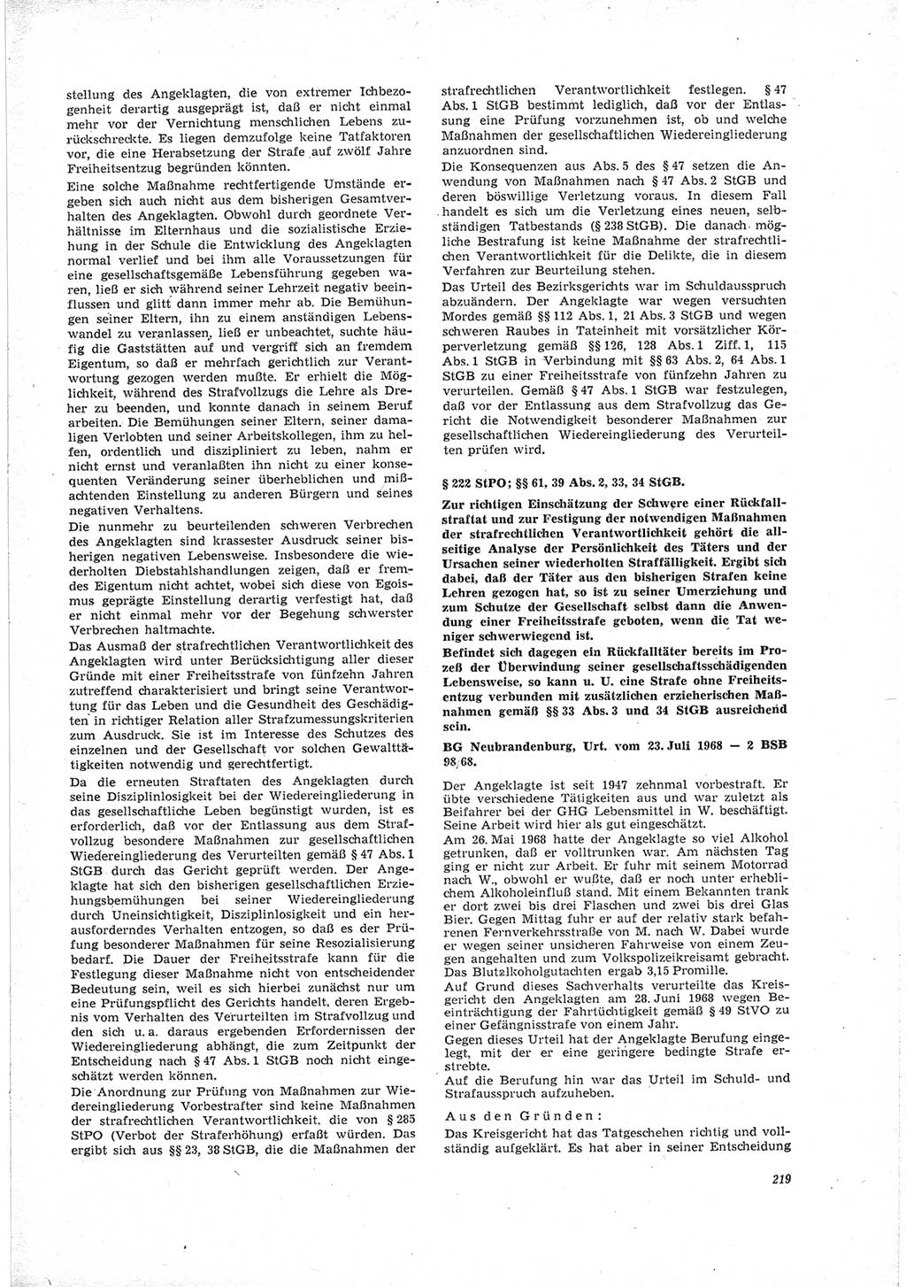 Neue Justiz (NJ), Zeitschrift für Recht und Rechtswissenschaft [Deutsche Demokratische Republik (DDR)], 23. Jahrgang 1969, Seite 219 (NJ DDR 1969, S. 219)