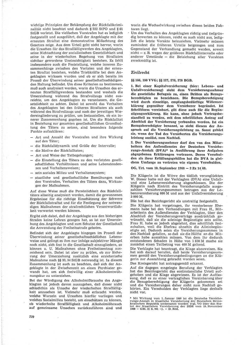 Neue Justiz (NJ), Zeitschrift für Recht und Rechtswissenschaft [Deutsche Demokratische Republik (DDR)], 23. Jahrgang 1969, Seite 220 (NJ DDR 1969, S. 220)